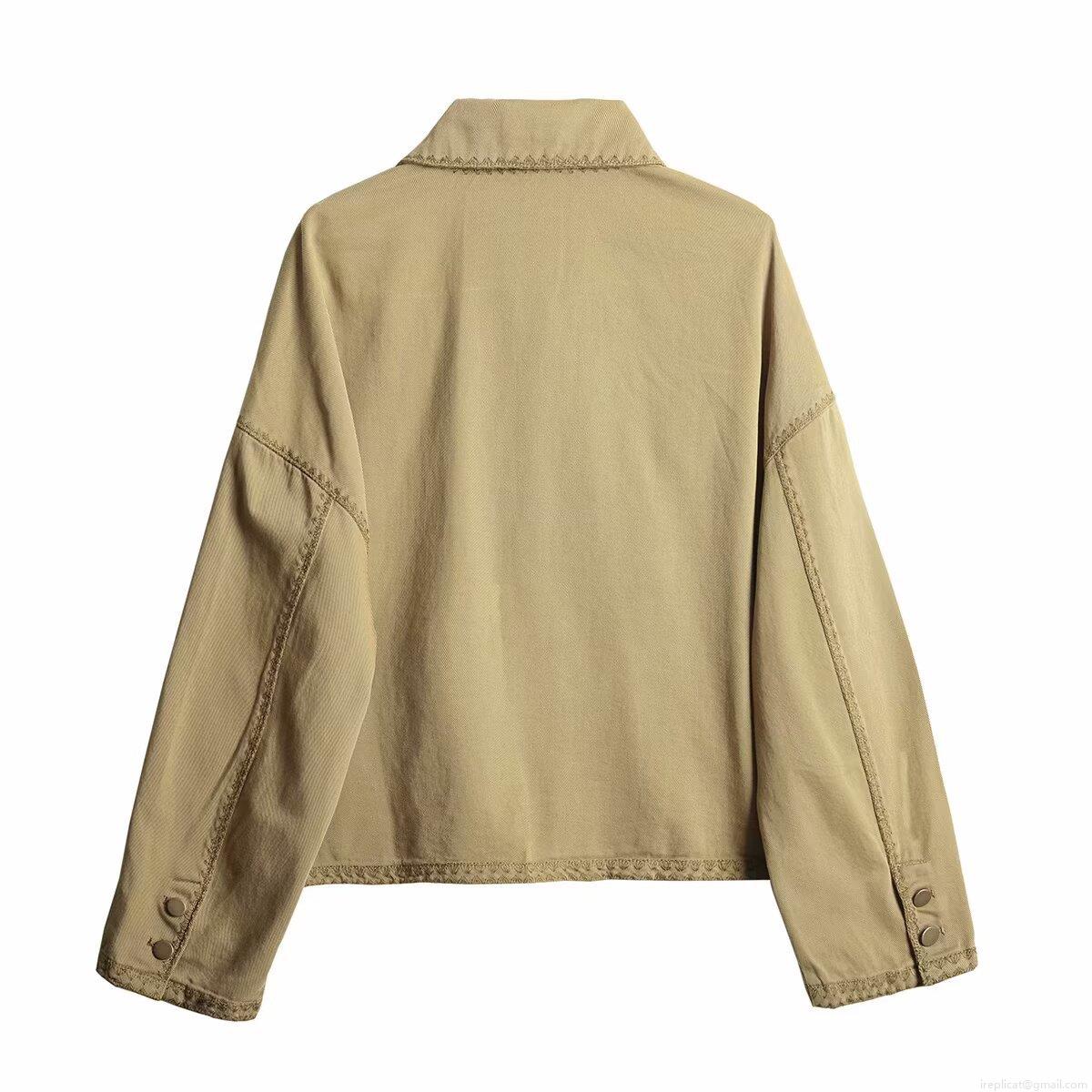 Women's Casual Twill Cotton Shirt Jacket Autumn Lapel Long Sleeve Single Breasted Shacket Big Pockets Decorative Stitching Streetwear Top For Women