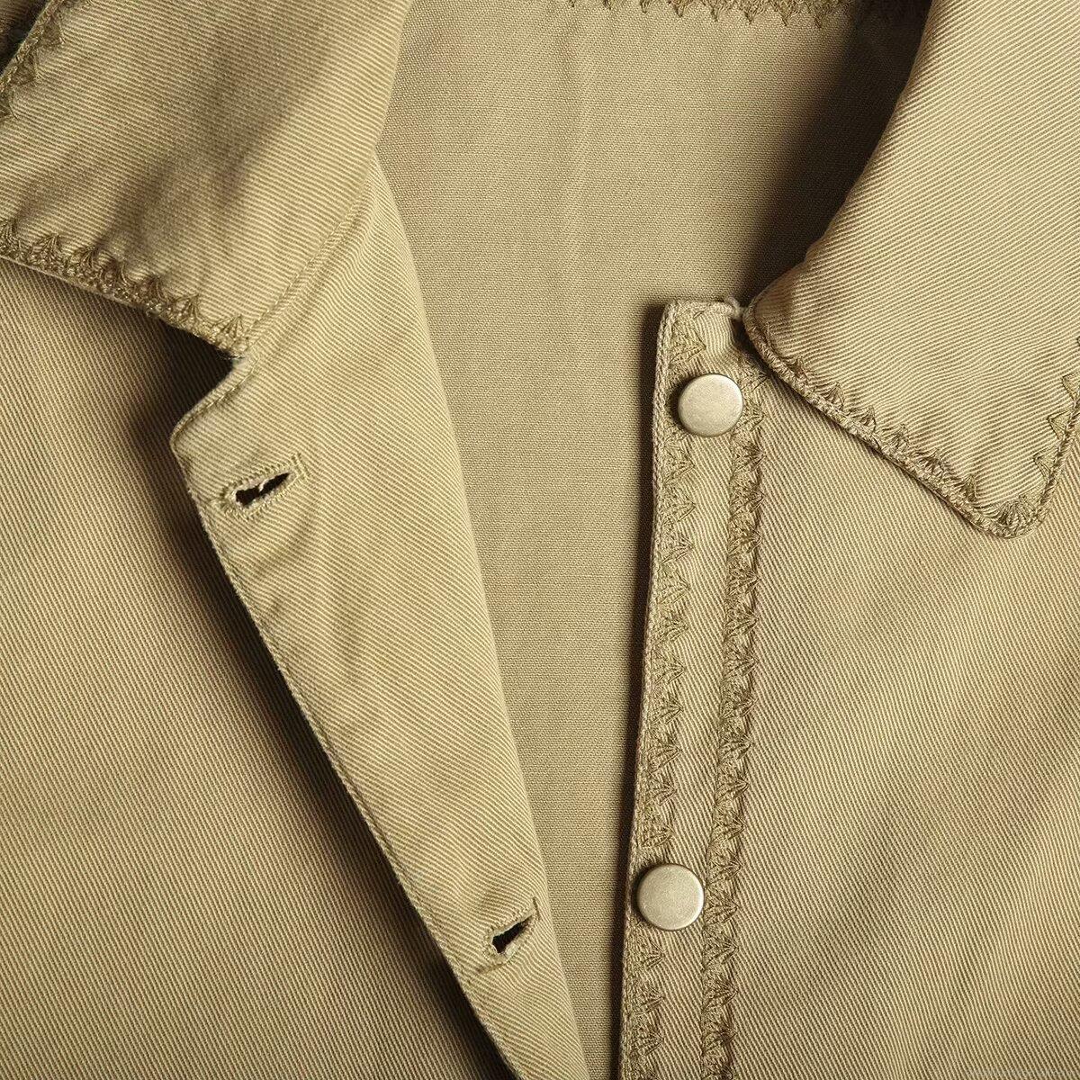 Women's Casual Twill Cotton Shirt Jacket Autumn Lapel Long Sleeve Single Breasted Shacket Big Pockets Decorative Stitching Streetwear Top For Women