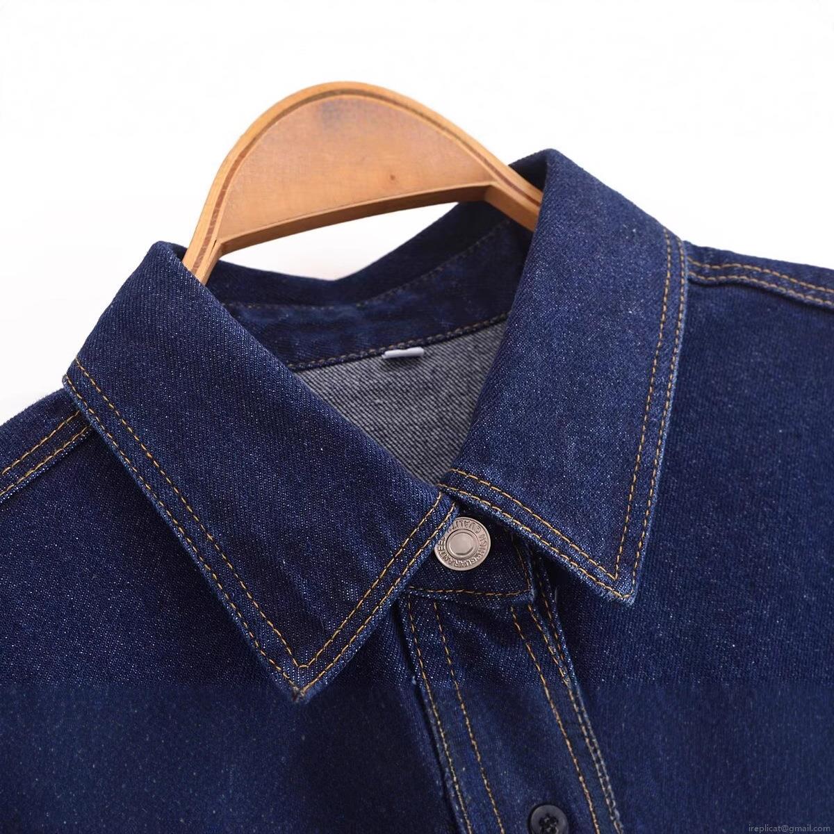 Women's Dark Blue Denim Style Shirt Jacket Long Sleeve Turn-Down Collar Single Breasted Blouse With Pockets Streetwear Casual Top