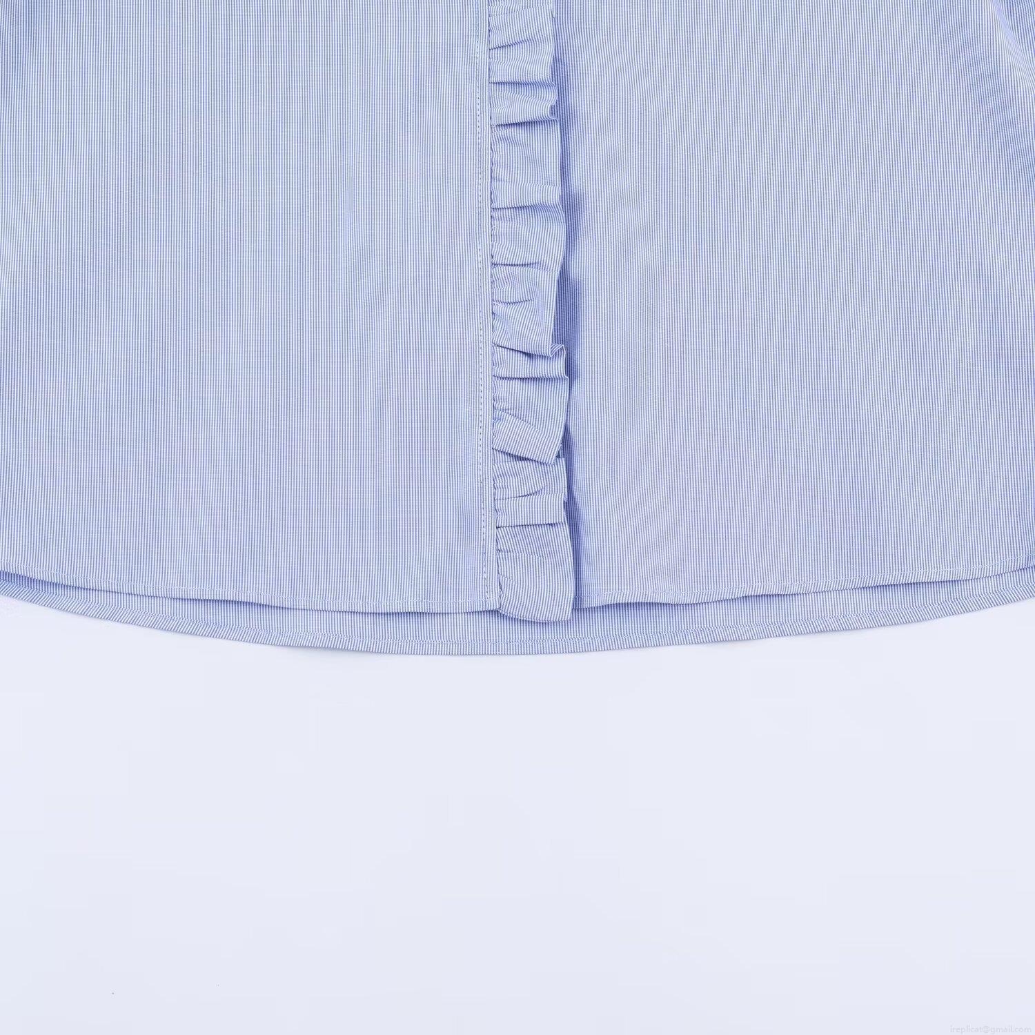 Sweet Poplin Ruffle Collar Shirt Elegant Long Sleeve Lantern Sleeve Striped Solid Color Blouse For Women Daily Office Fashion Tops