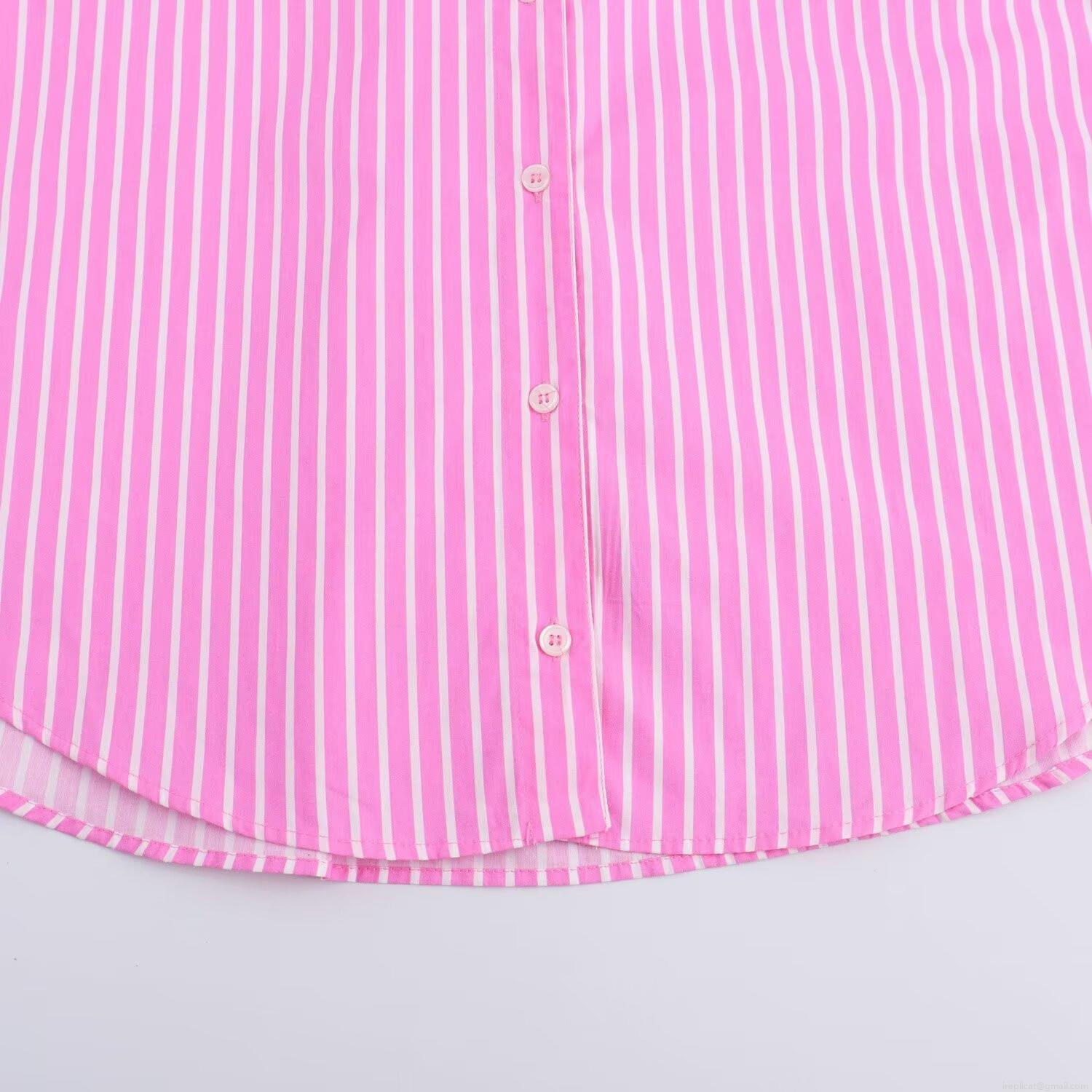 Women's Casual Poplin Cotton Long Sleeve Shirt Loose Vertical Stripe Button Down Blouse Top for Office Lady Daily Wear Spring Autumn