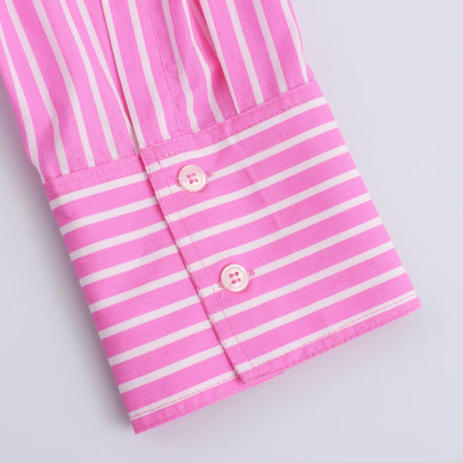 Women's Casual Poplin Cotton Long Sleeve Shirt Loose Vertical Stripe Button Down Blouse Top for Office Lady Daily Wear Spring Autumn