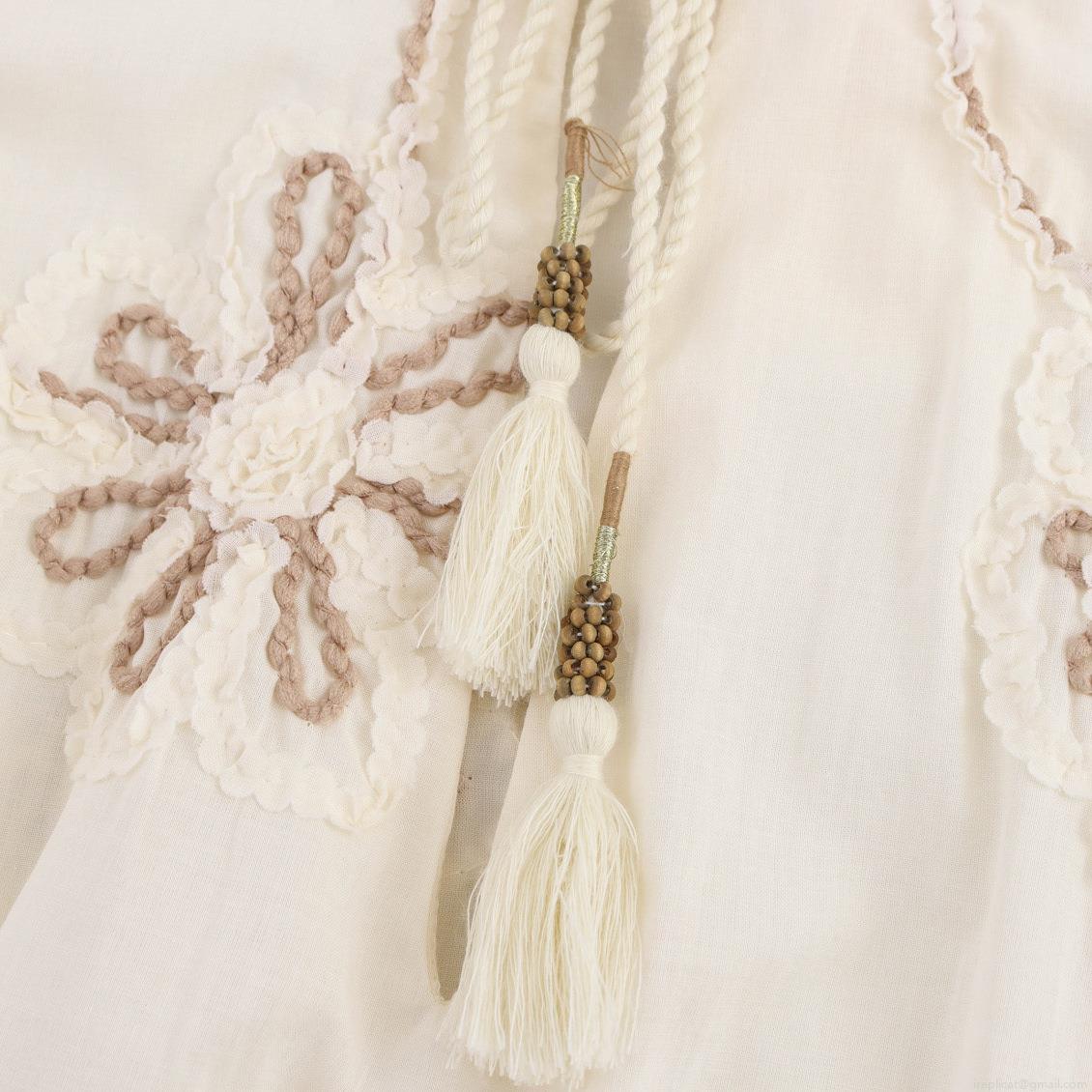 Women's Elegant Floral Embroidery Blouse Lantern Sleeve Tassel Tie Neck Hollow Out Polyester Spandex Pullover Shirt Bohemian Top