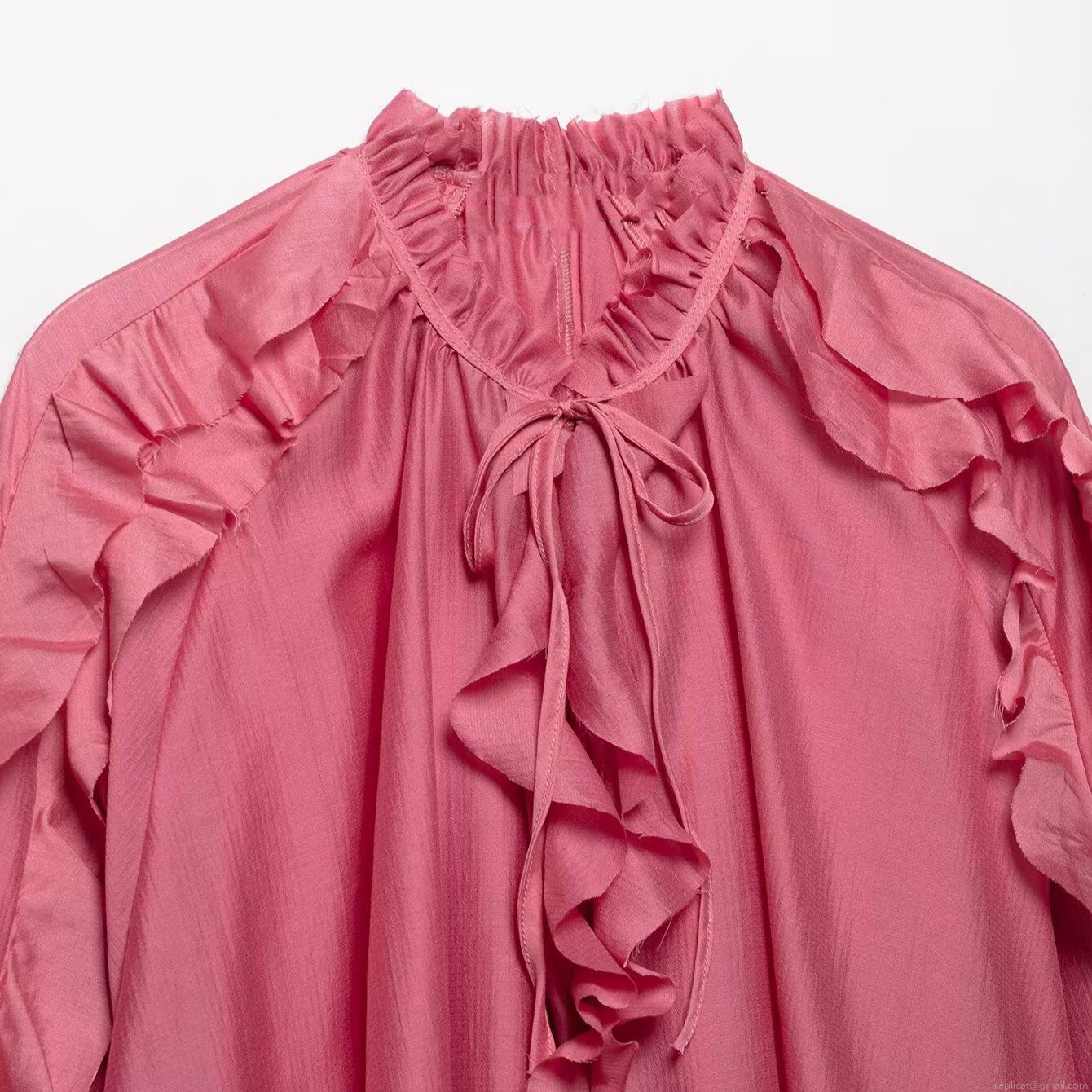 Women's Elegant Rose Red Ruffle Stand Collar Blouse Vintage Court Style Long Sleeve Tie Neck Silk Like Polyester Shirt Top For Daily Commute Festive Party