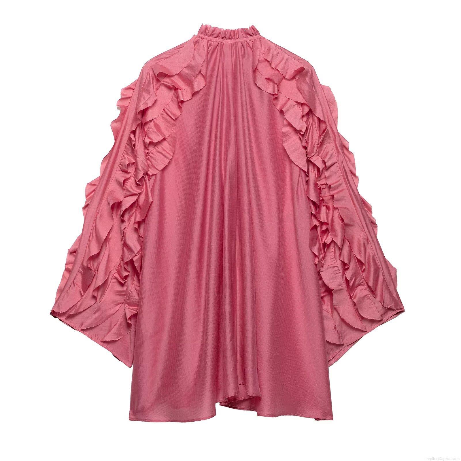 Women's Elegant Rose Red Ruffle Stand Collar Blouse Vintage Court Style Long Sleeve Tie Neck Silk Like Polyester Shirt Top For Daily Commute Festive Party