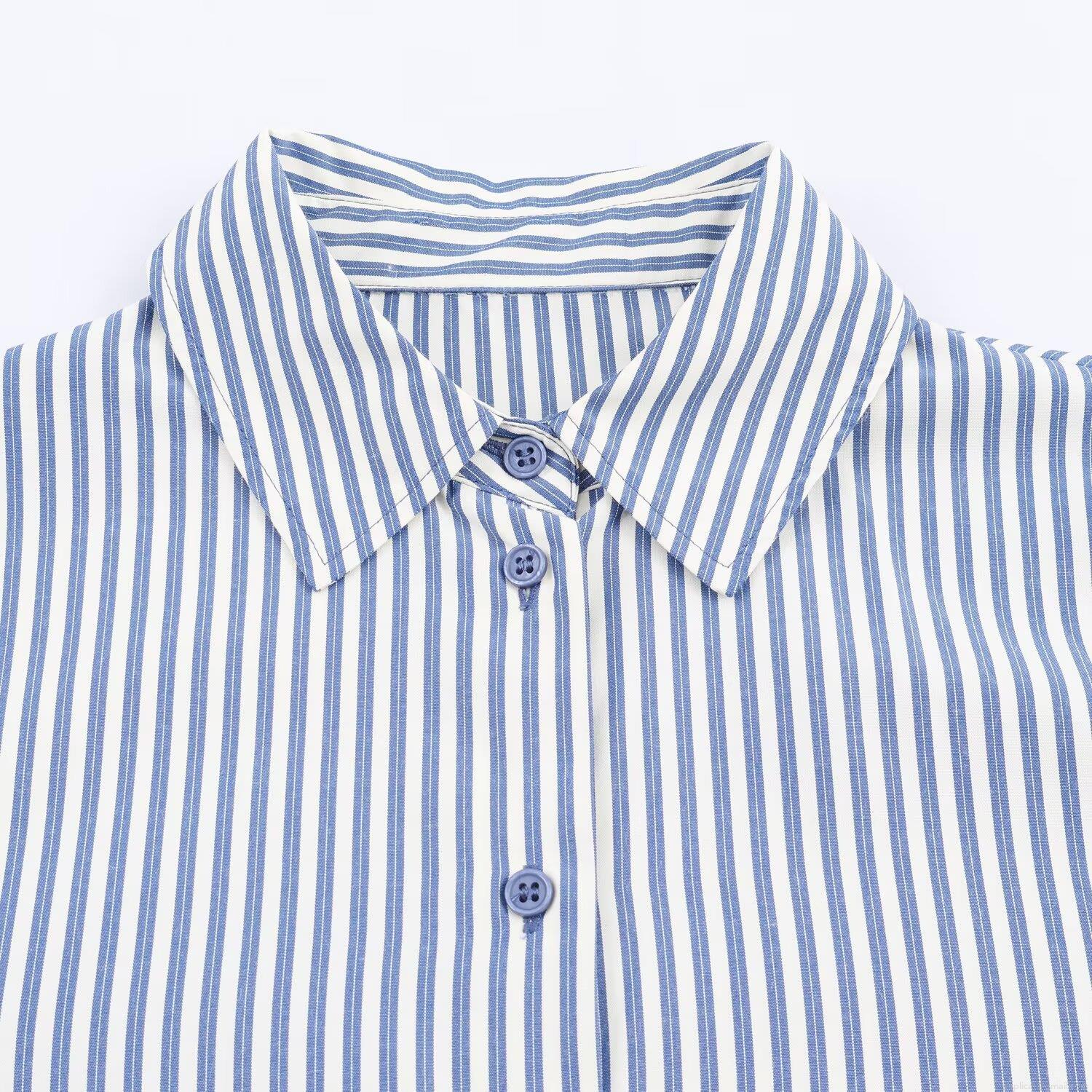 Women's Casual Striped Long Sleeve Blouse Poplin Button Down Shirt Office Commute Loose Fit Top With Pocket Single Breasted Women Clothing