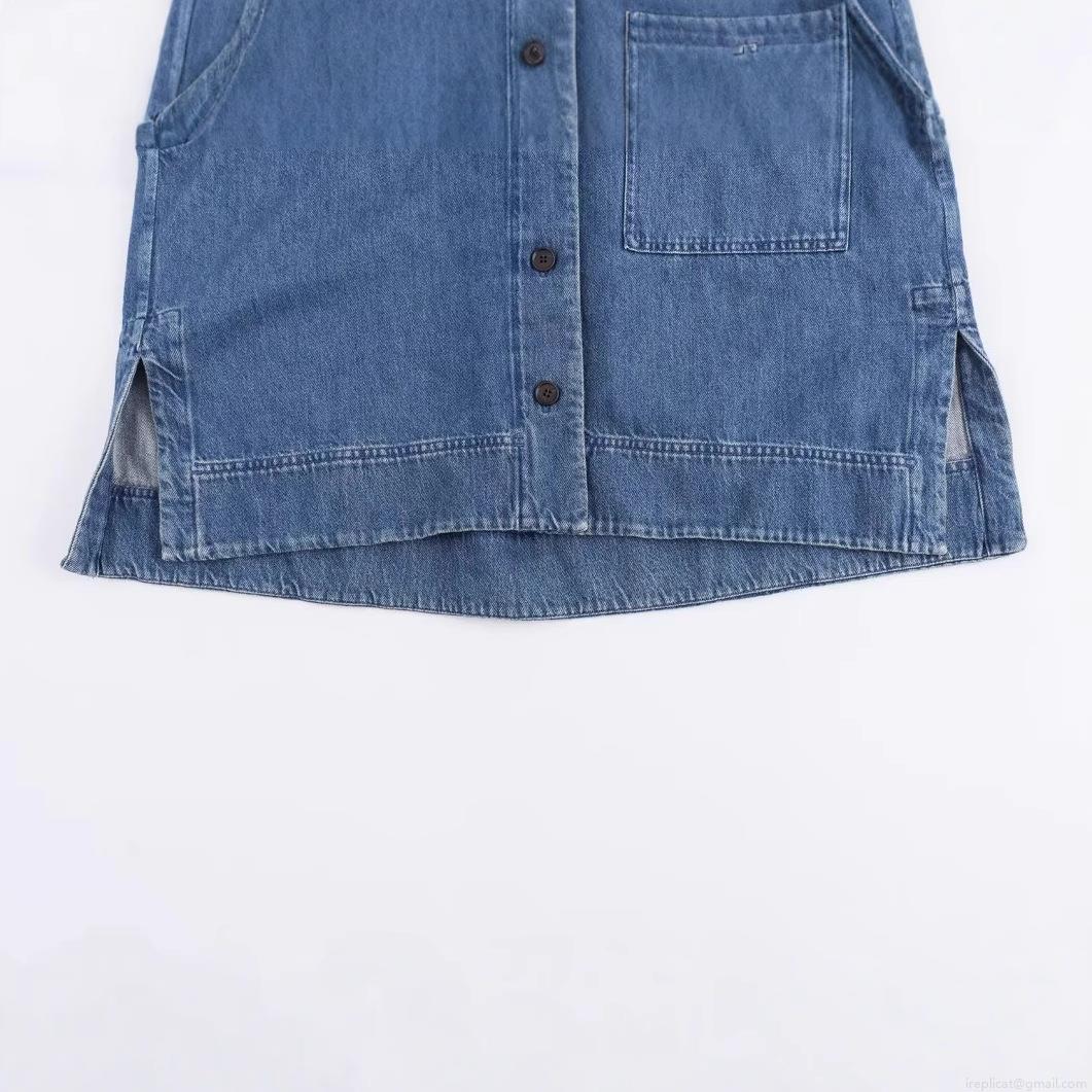 Women's Casual Oversized Blue Denim Shirt Long Sleeve Drop Shoulder Single Breasted Blouse With Pocket Side Split Cotton Denim Jacket Top
