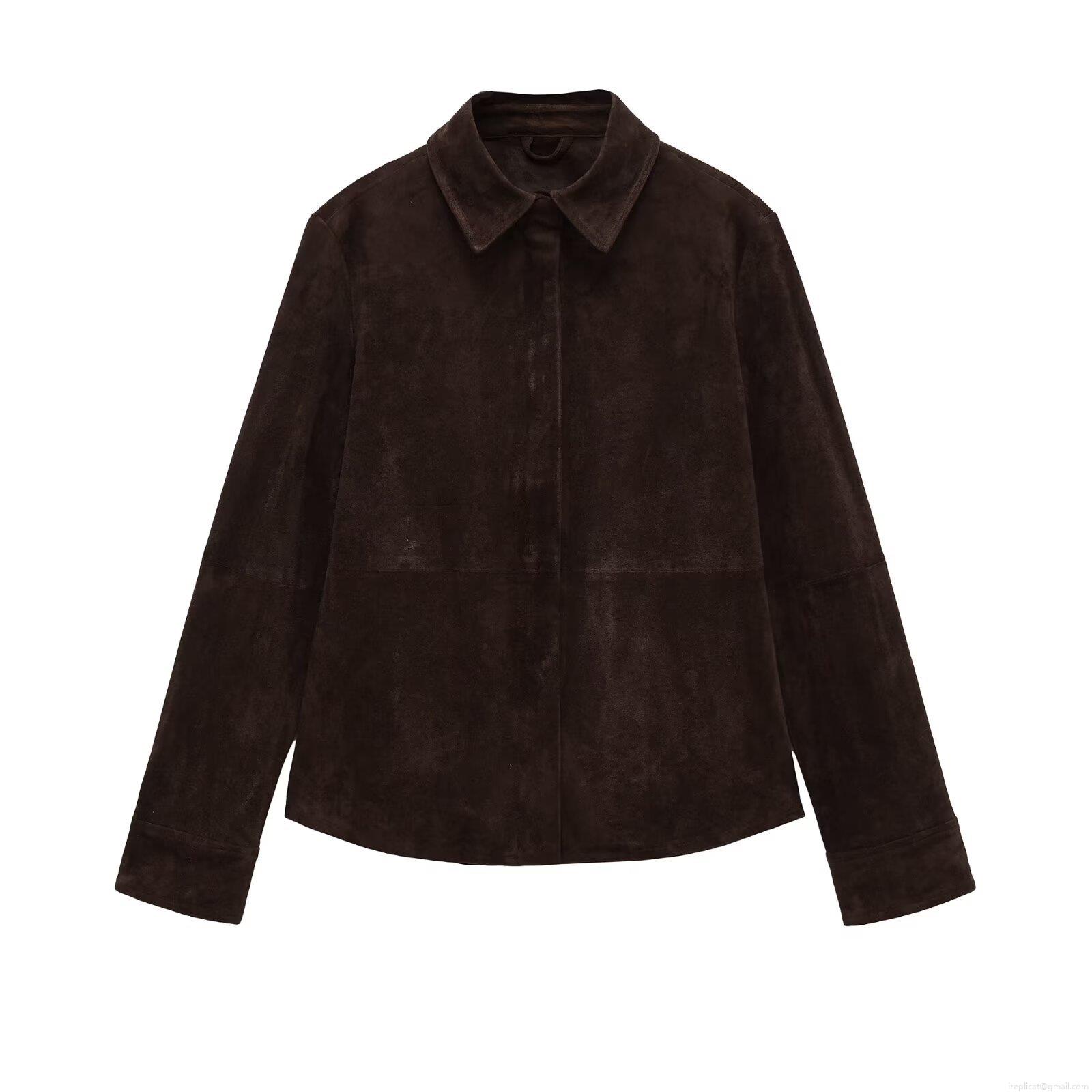 Women's Faux Suede Shirt Jacket Long Sleeve Solid Color Hidden Placket Outerwear Casual Elegant Blouse With Cuff Zippers For Spring Autumn Winter