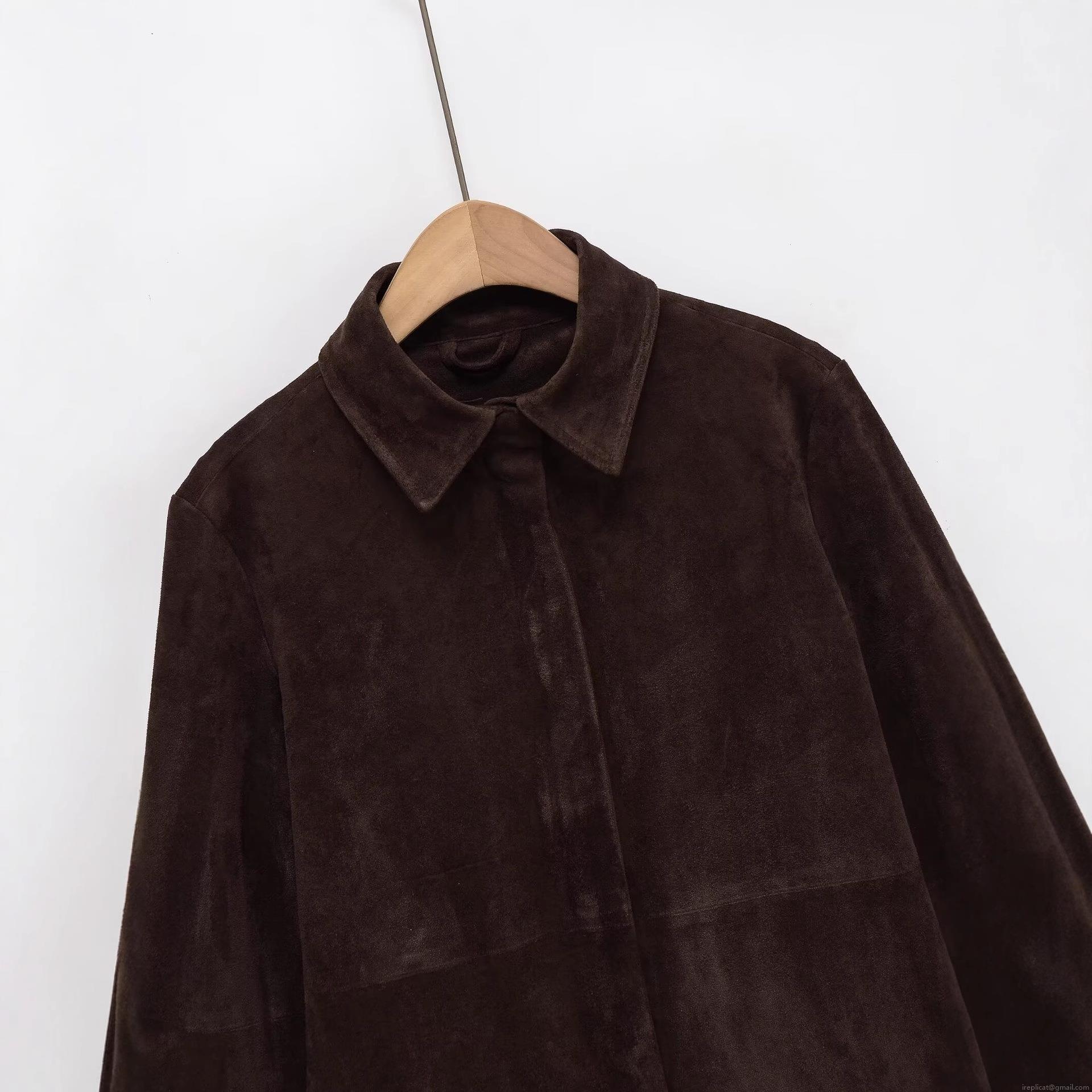 Women's Faux Suede Shirt Jacket Long Sleeve Solid Color Hidden Placket Outerwear Casual Elegant Blouse With Cuff Zippers For Spring Autumn Winter