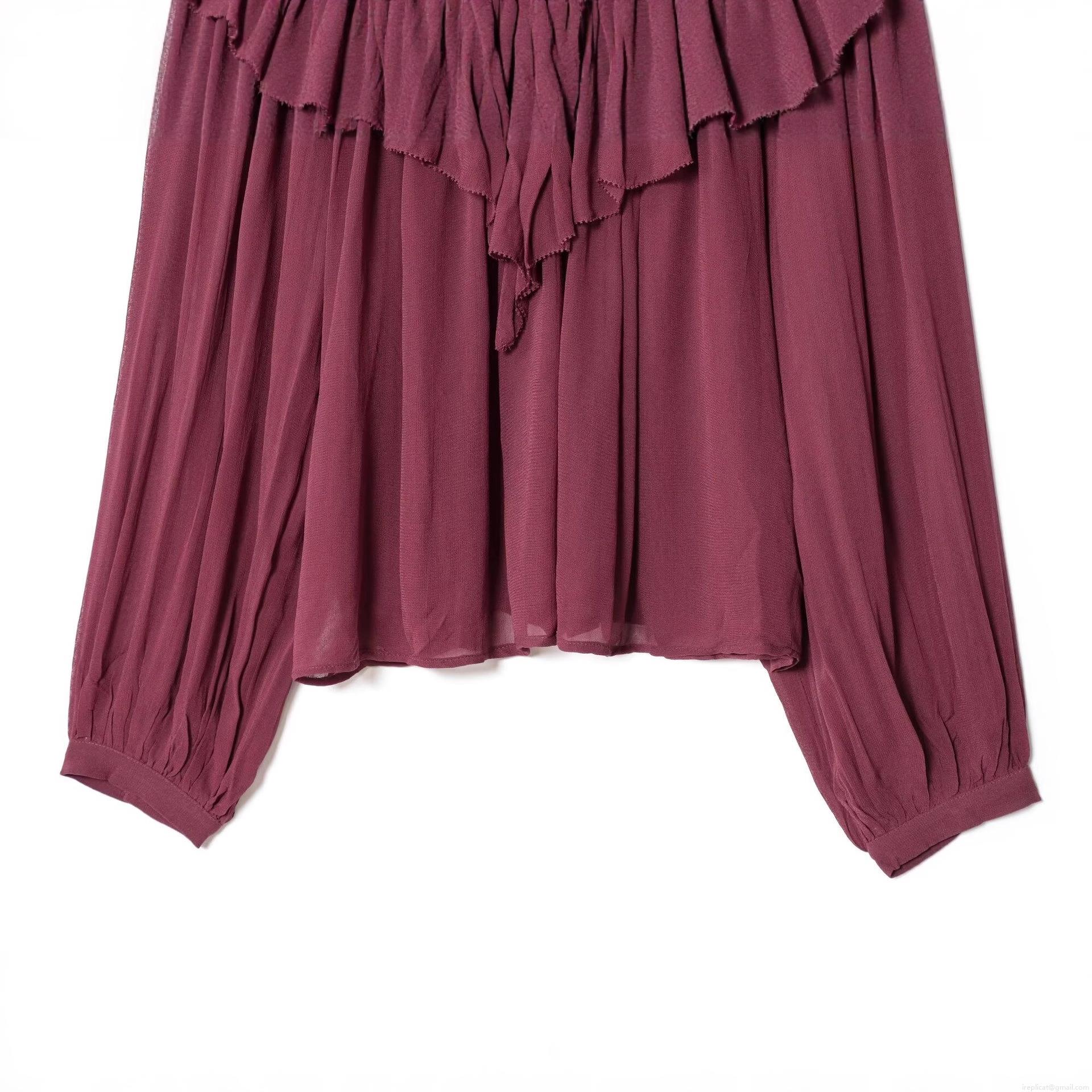 Women Elegant Chiffon Blouse Vintage Ruffle Long Lantern Sleeve Pleated Solid Color Pullover Top For Party Ladies Fashion Sweet Shirt