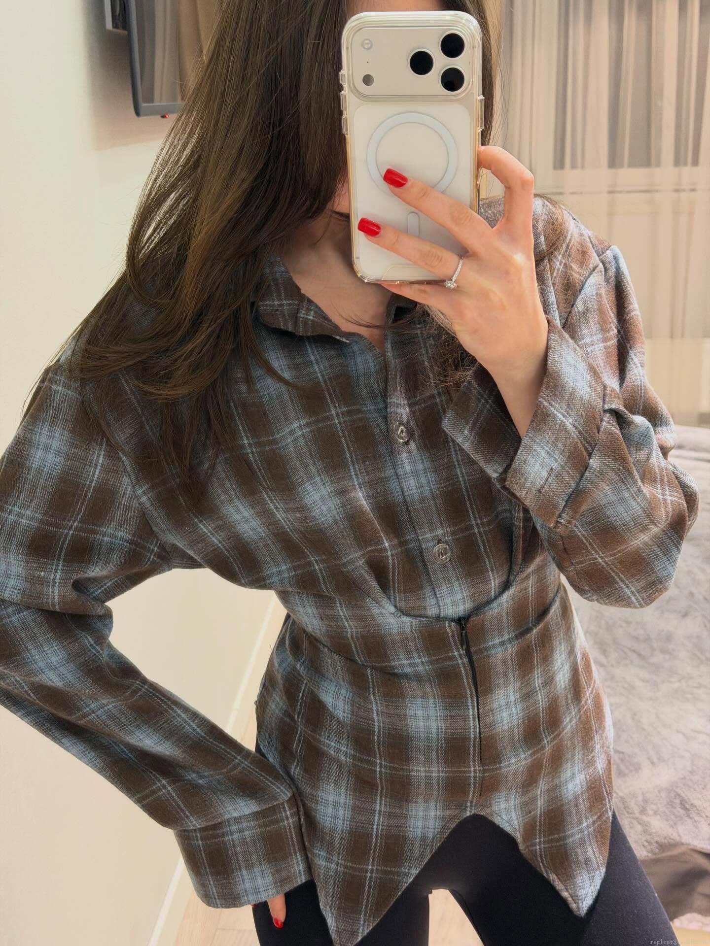 Women's Plaid Blouse Cotton Polyester Blend Back Lace-up Waist-Cinching Long Sleeve Lapel Streetwear Shirt Top For Women Retro Casual