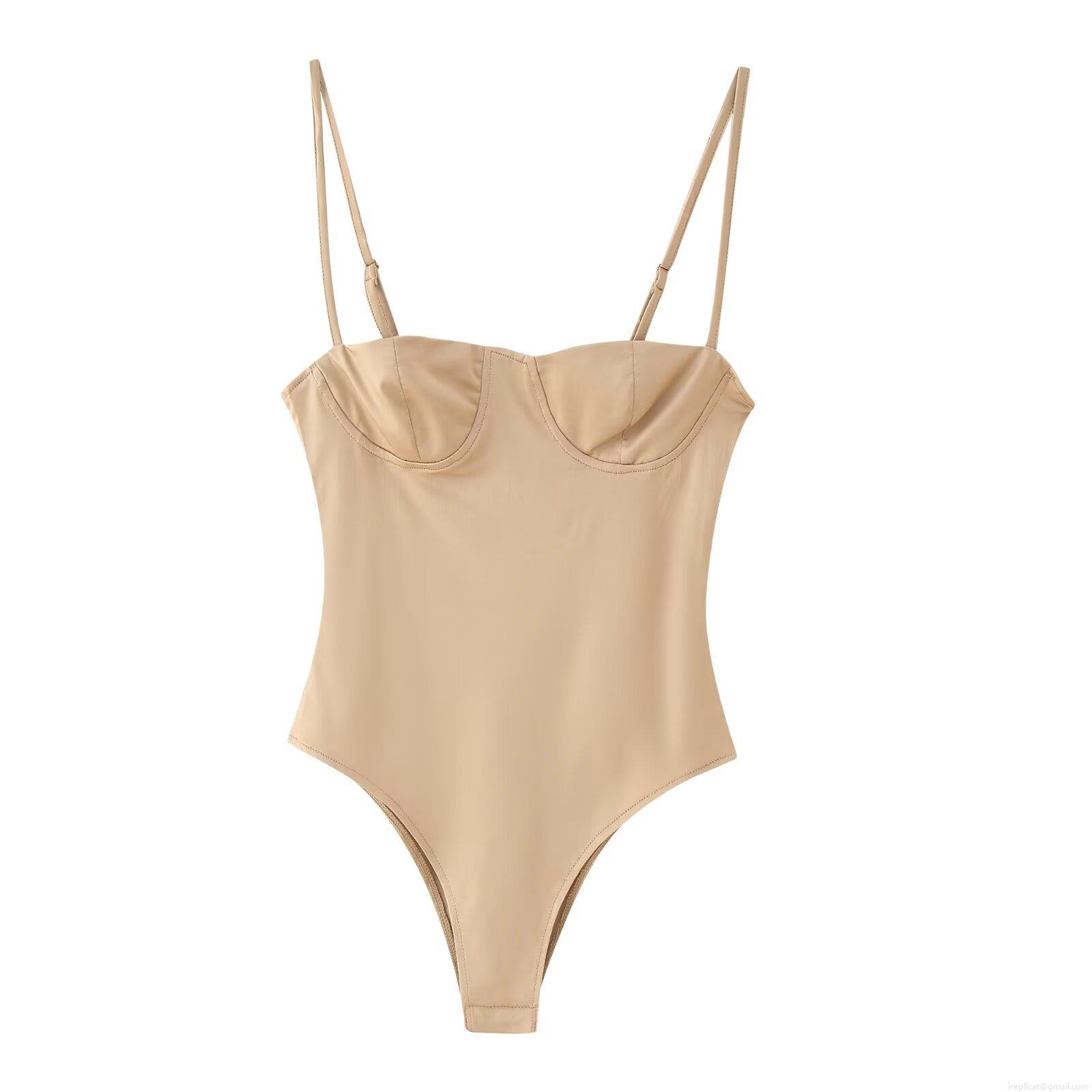 Women's Sexy Spaghetti Strap Bodysuit With Underwire Cup Slim Fit Backless One-Piece Sleeveless Top For Summer Party Clubwear Fashion Outfits