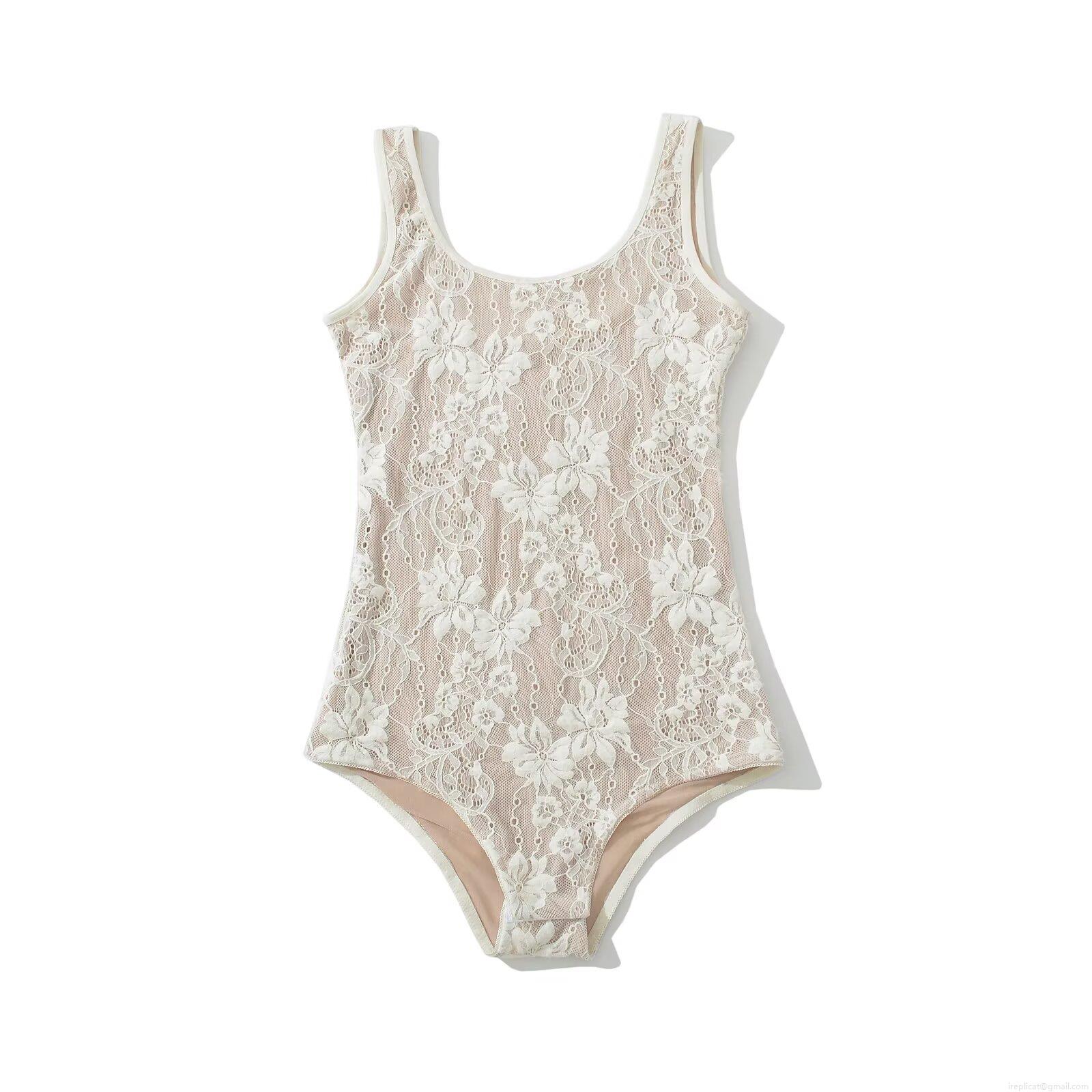 Sexy Women's Polyester Lace Bodysuit Backless Sleeveless Floral U-Neck Summer Streetwear Body Top With Bottom Snap Closure