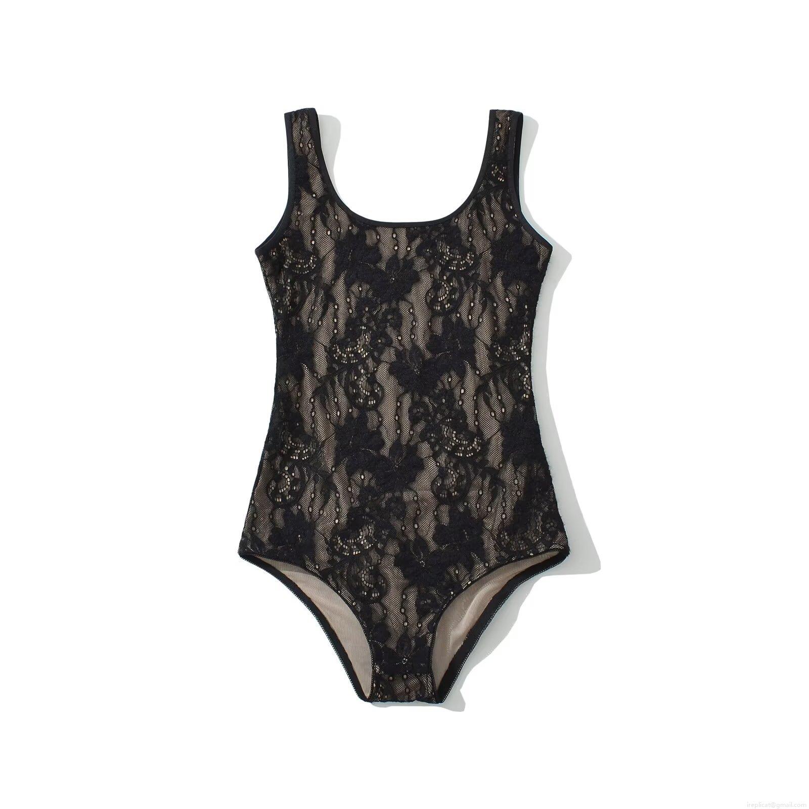Sexy Women's Polyester Lace Bodysuit Backless Sleeveless Floral U-Neck Summer Streetwear Body Top With Bottom Snap Closure