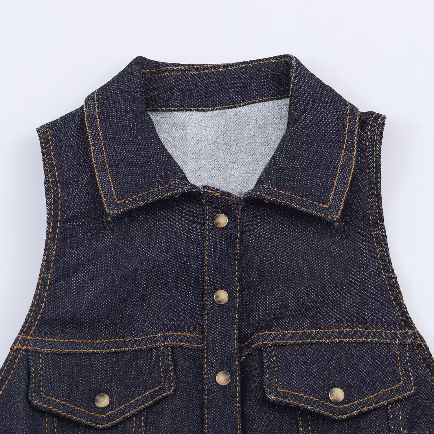 Women's Denim Slim Fit Bodysuit Lapel Collar Single Breasted Sleeveless Jumpsuit Fashion Dark Blue Sexy Bodice For Daily Party Streetwear
