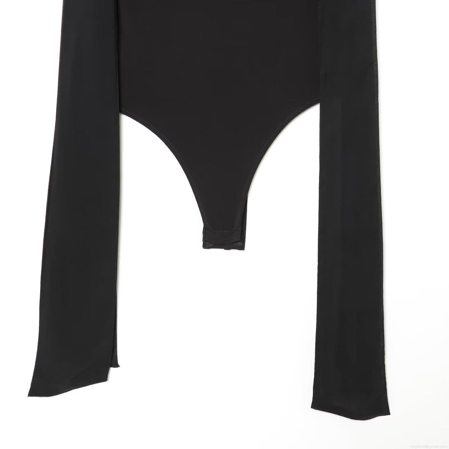 Women's Sexy Black Mesh Splicing Bodysuit Pleated Sleeveless Bow Decor Polyester Spandex Body Jumpsuit Top For Party Evening Clubwear Ladies