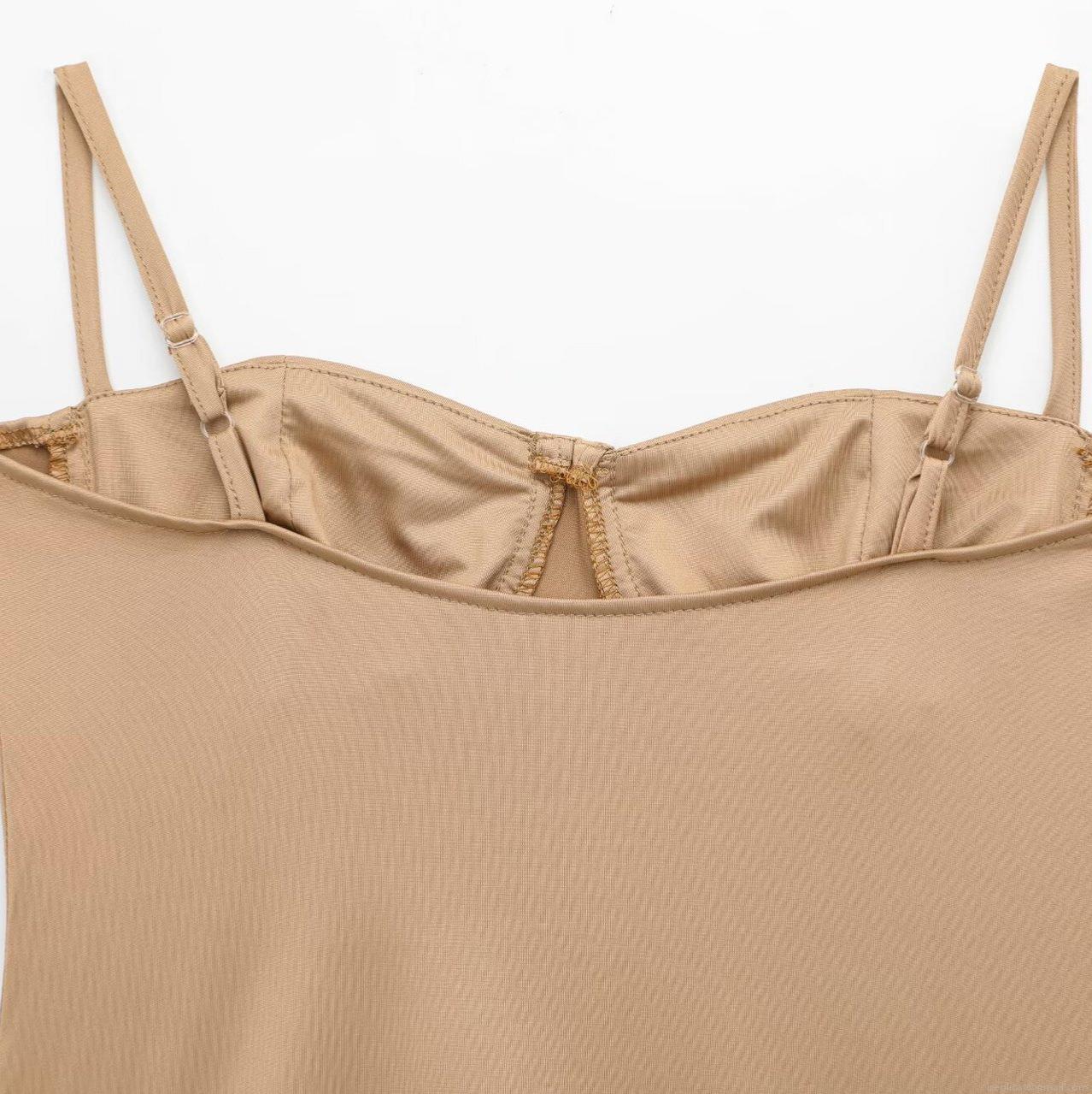 Women's Sexy Backless Bodysuit Satin Silk Texture Slim Fit Spaghetti Strap Camisole Jumpsuit For Summer Fashion Khaki Olive Green Sleeveless Clubwear Top