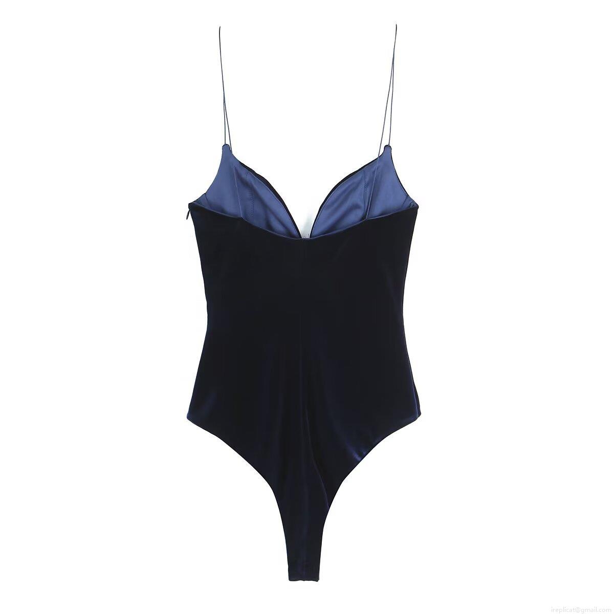 Women Sexy Velvet Bodysuit Spaghetti Strap Deep V-Neck Slim Fit One-Piece Body Suit Solid Color Clubwear Party Wear Base Layer Top