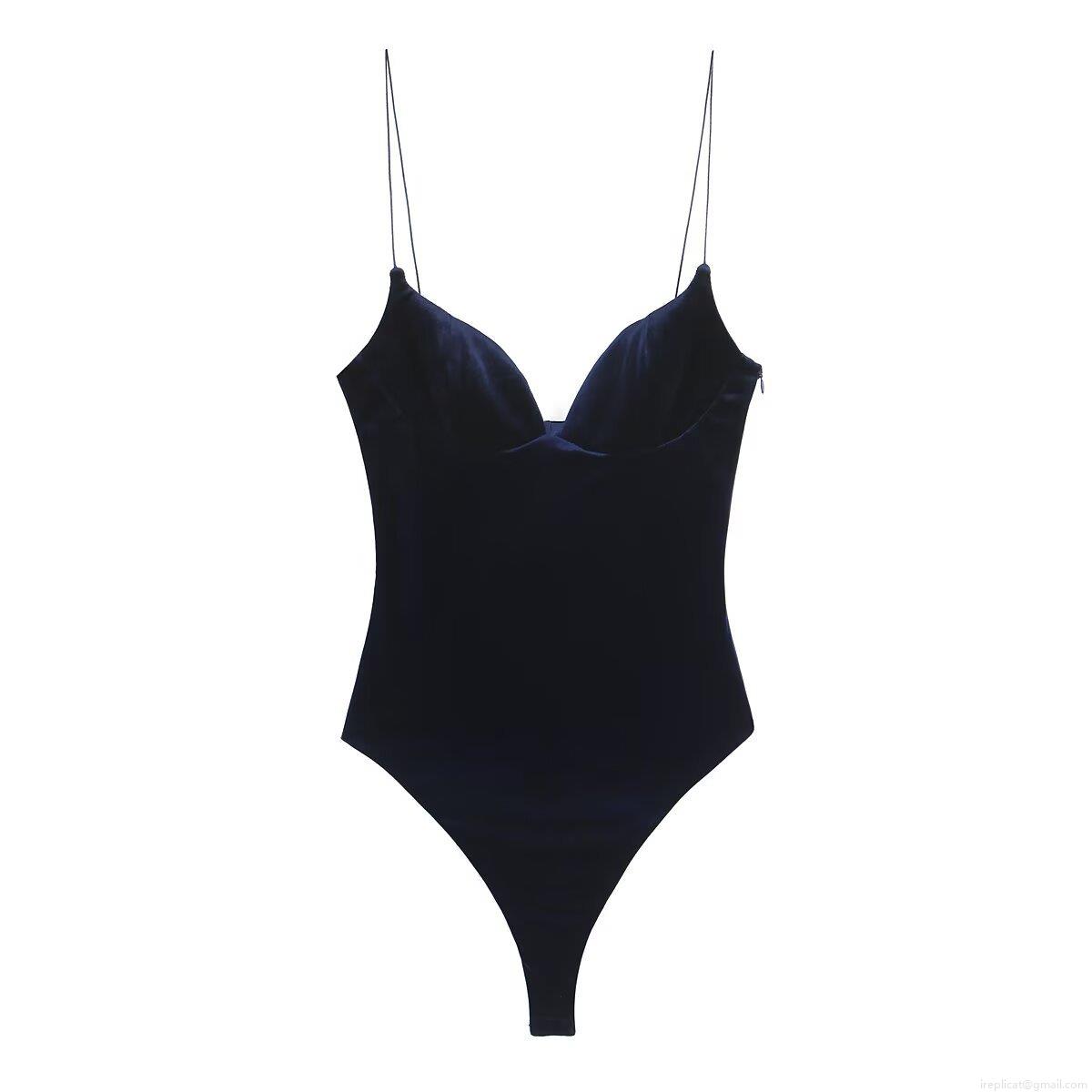 Women's Sexy Velvet Spaghetti Strap Bodysuit Deep V Neck Sleeveless Slim Fit Leotard Body Suit With Crotch Snaps Elegant Party Clubwear Jumpsuits