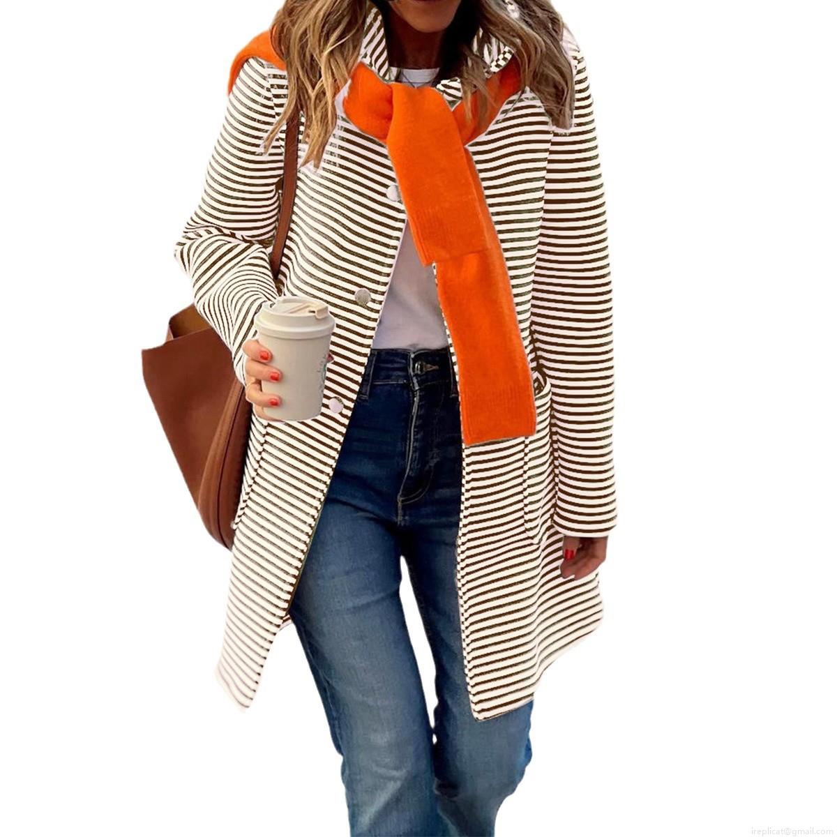 Women's Hooded Striped Cardigan Jacket Casual Polyester Viscose Blend Knitted Snap Button Long Sleeve Coat With Pockets Autumn Winter Outerwear For Women Fashion Comfortable Loose Fit Outwear