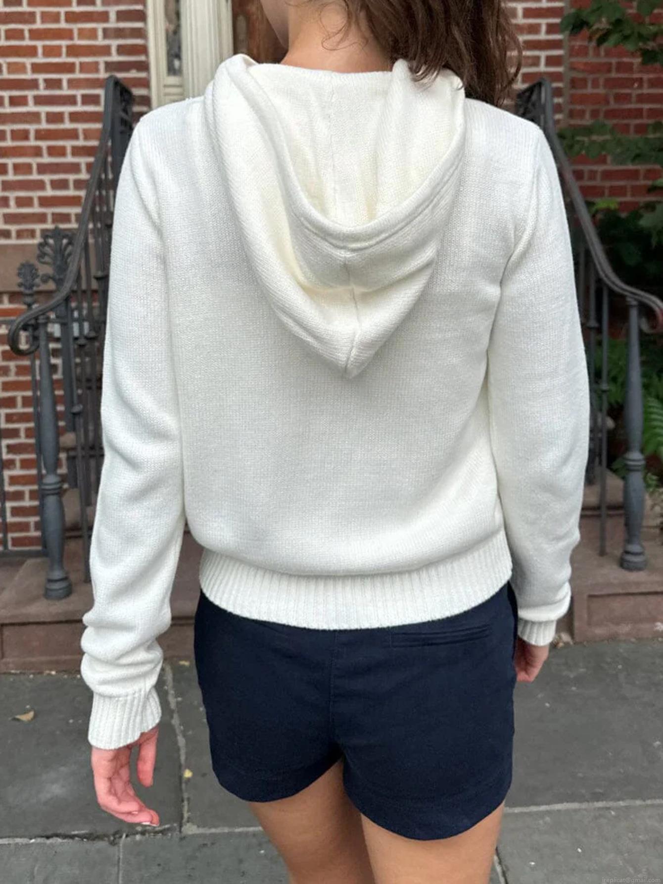 Women's Knitted Zip Up Hoodie Long Sleeve Viscose Blend Sweatshirt Solid Color Hooded Cardigan Jacket With Pockets Casual Autumn Winter Streetwear For Women