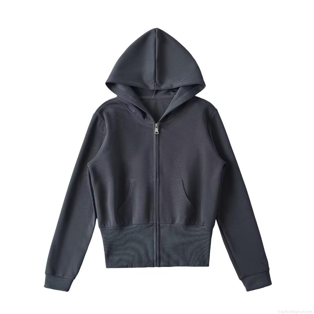Women's Casual Solid Zip Up Hoodie Long Sleeve Hooded Sweatshirt With Kangaroo Pockets Ribbed Trim Polyester Cotton Blend Streetwear For Autumn Winter