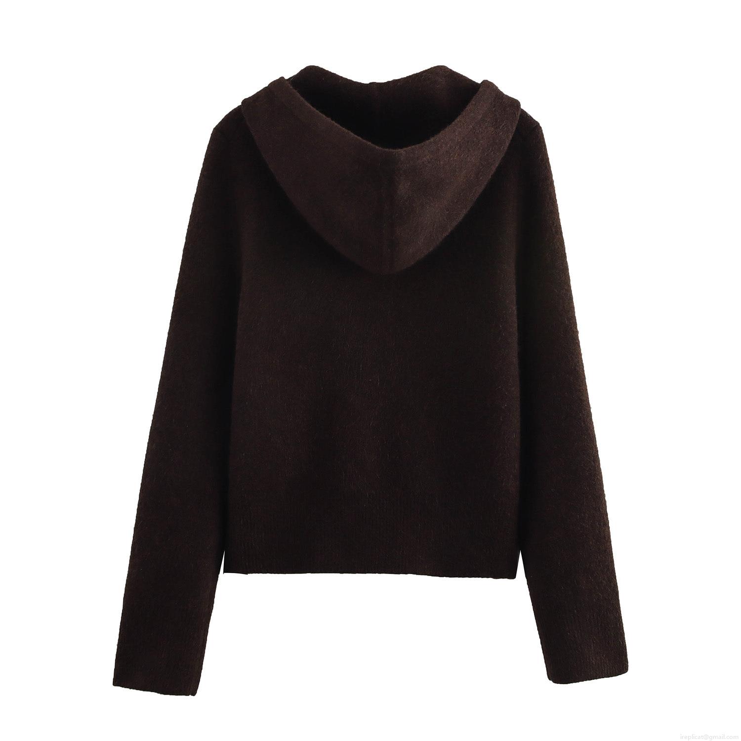 Women's Fashion Knitted Zip-up Hoodie Short Solid Color Long Sleeve Polyester Sweatshirt For Casual Streetwear Western Style Autumn Winter Cardigan