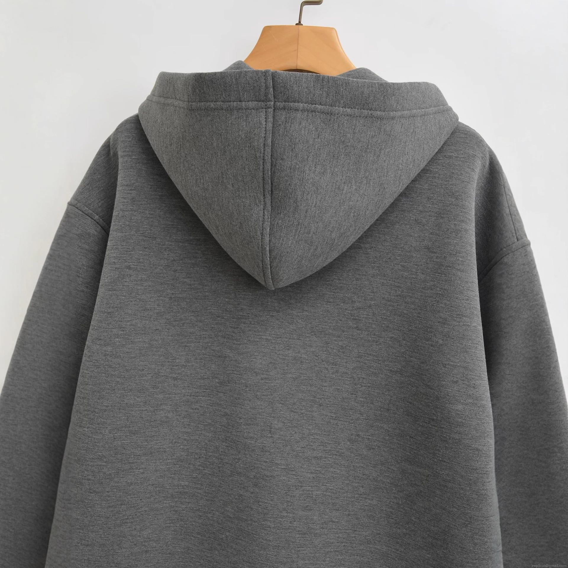 Women's Casual Deep Grey Zip Up Hoodie Loose Fit Long Sleeve Sweatshirt For Daily Streetwear European Style Solid Color Comfortable Outerwear