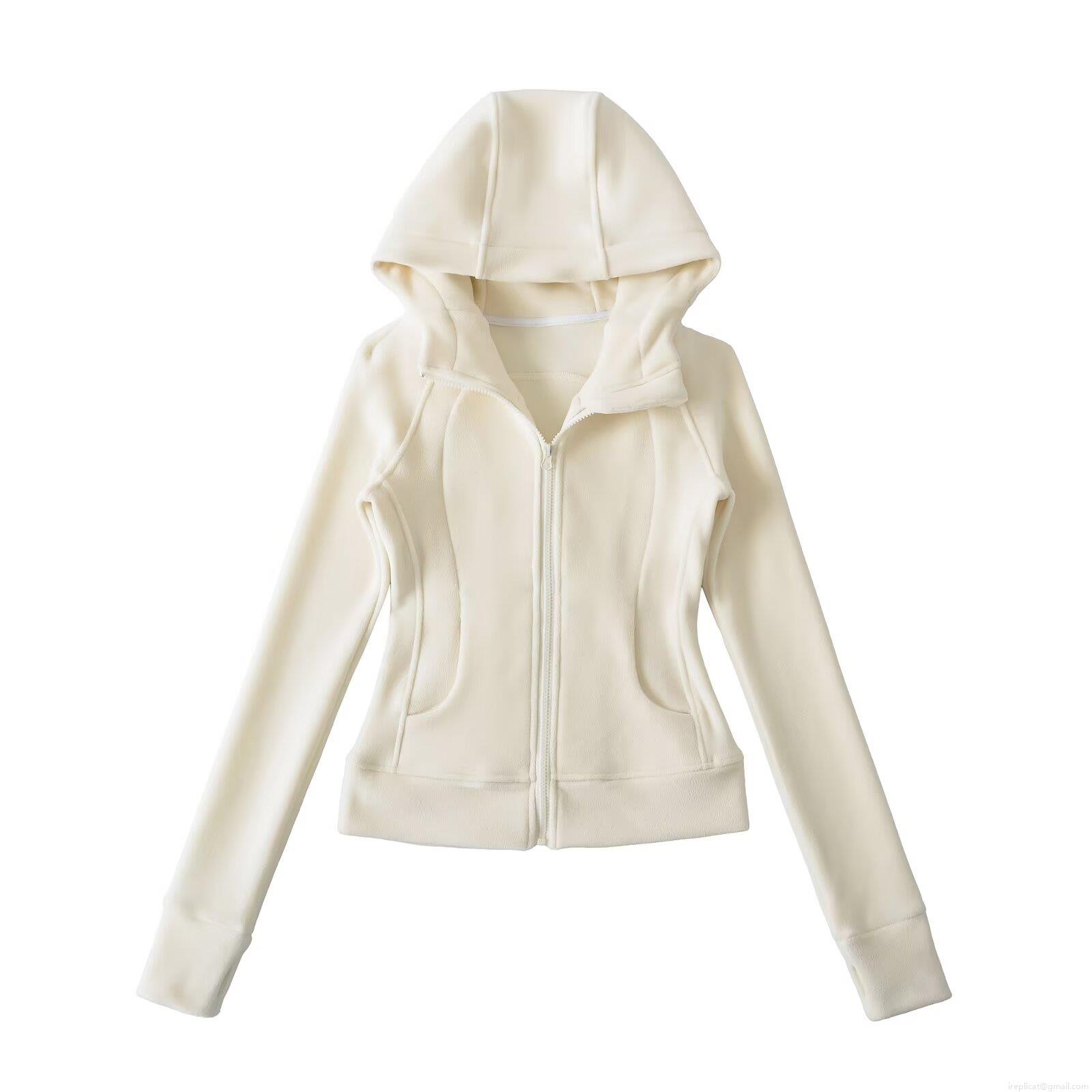 Women's Slim Fit Full Zip Hooded Sweatshirt Fleece Lined Athletic Jacket With Thumb Holes Solid Color Warm Activewear Outwear For Autumn Winter