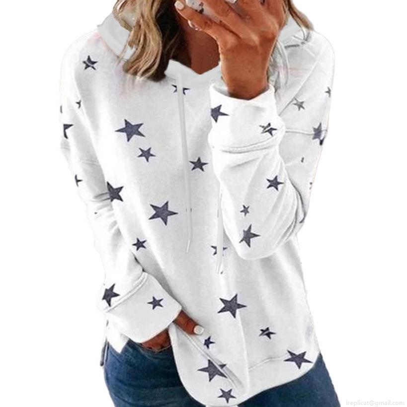 Women's Star Print Hooded Hoodie Milk Silk Polyester Loose Fit Long Sleeve Pullover Sweatshirt For Casual Daily Wear Oversized Autumn Winter Tops