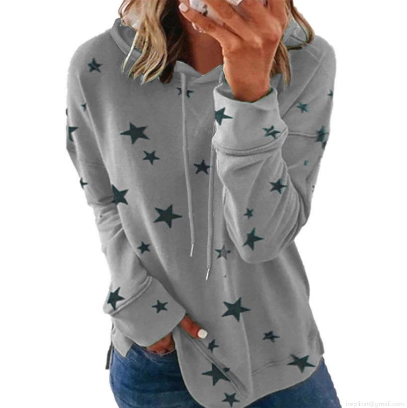 Women's Star Print Hooded Hoodie Milk Silk Polyester Loose Fit Long Sleeve Pullover Sweatshirt For Casual Daily Wear Oversized Autumn Winter Tops