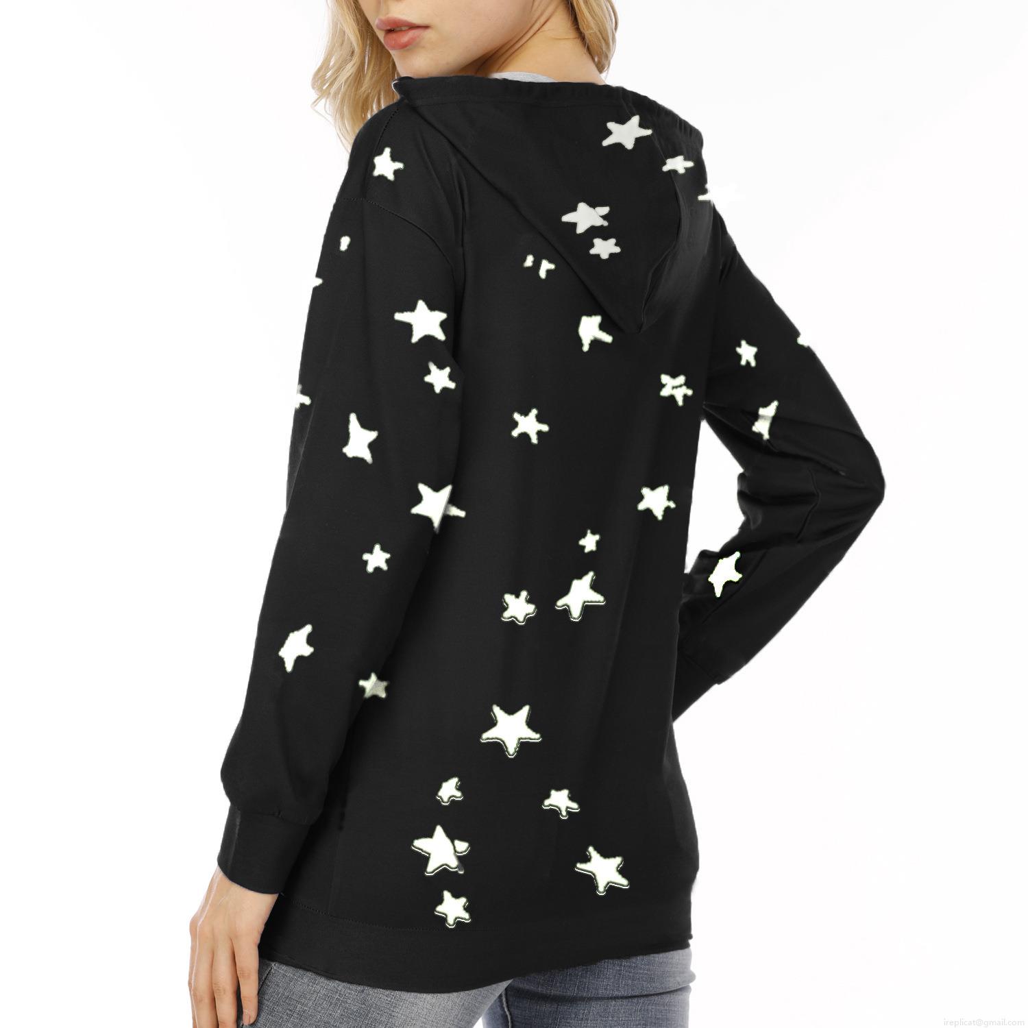 Women's Star Print Hooded Hoodie Milk Silk Polyester Loose Fit Long Sleeve Pullover Sweatshirt For Casual Daily Wear Oversized Autumn Winter Tops