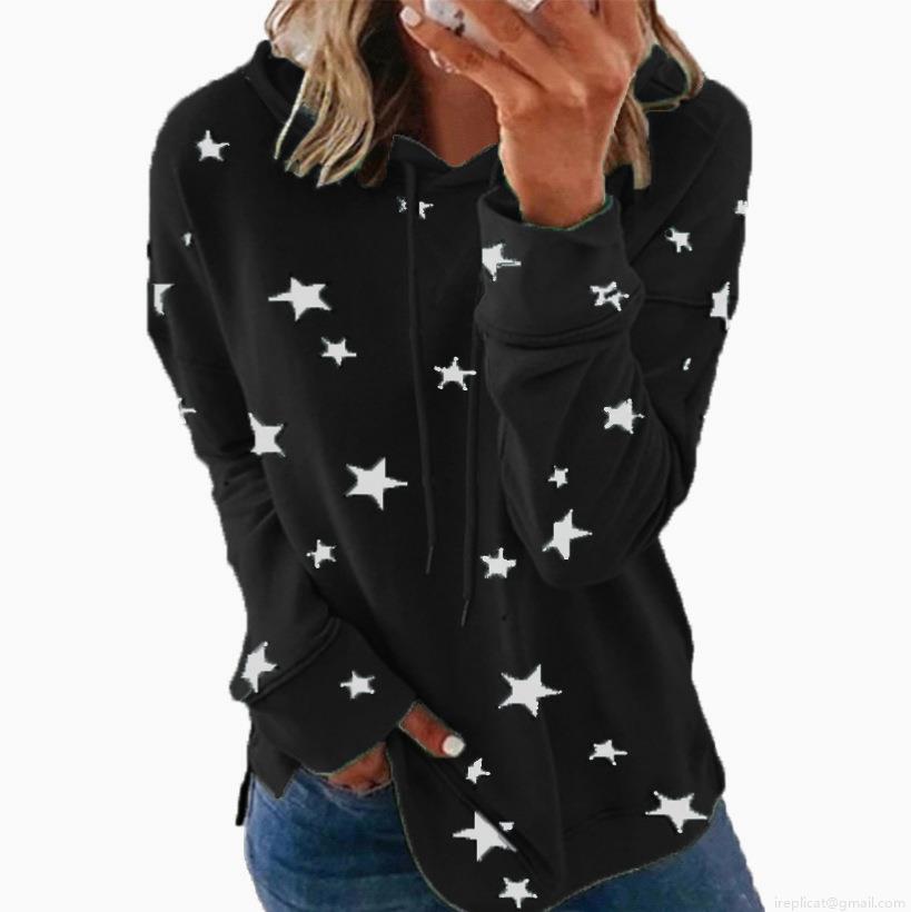 Women's Star Print Hooded Hoodie Milk Silk Polyester Loose Fit Long Sleeve Pullover Sweatshirt For Casual Daily Wear Oversized Autumn Winter Tops