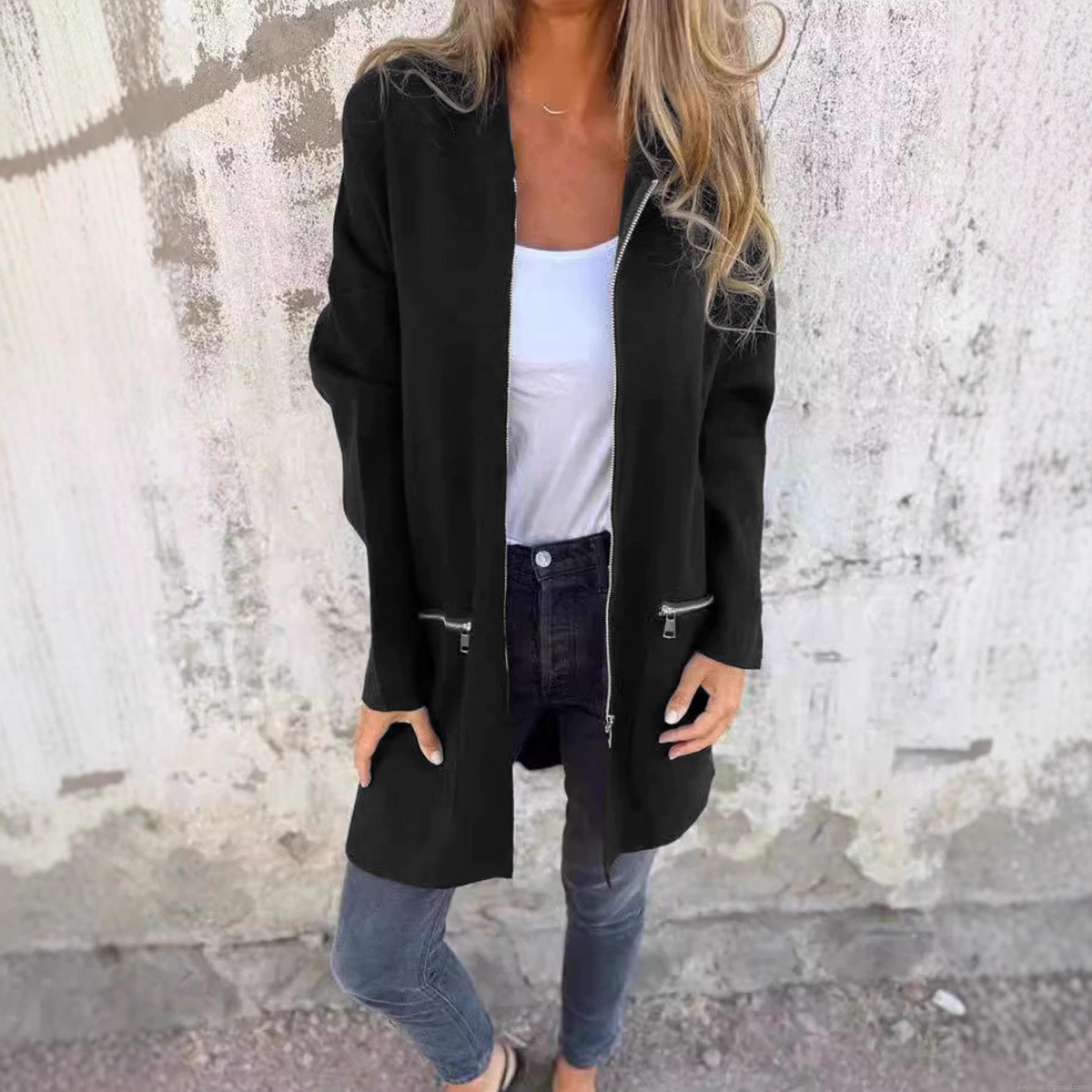 Women's Plus Size Hooded Jacket Long Sleeve Zip Up Hoodie Solid Color Autumn Winter Casual Warm Sweatshirt Coat With Pockets