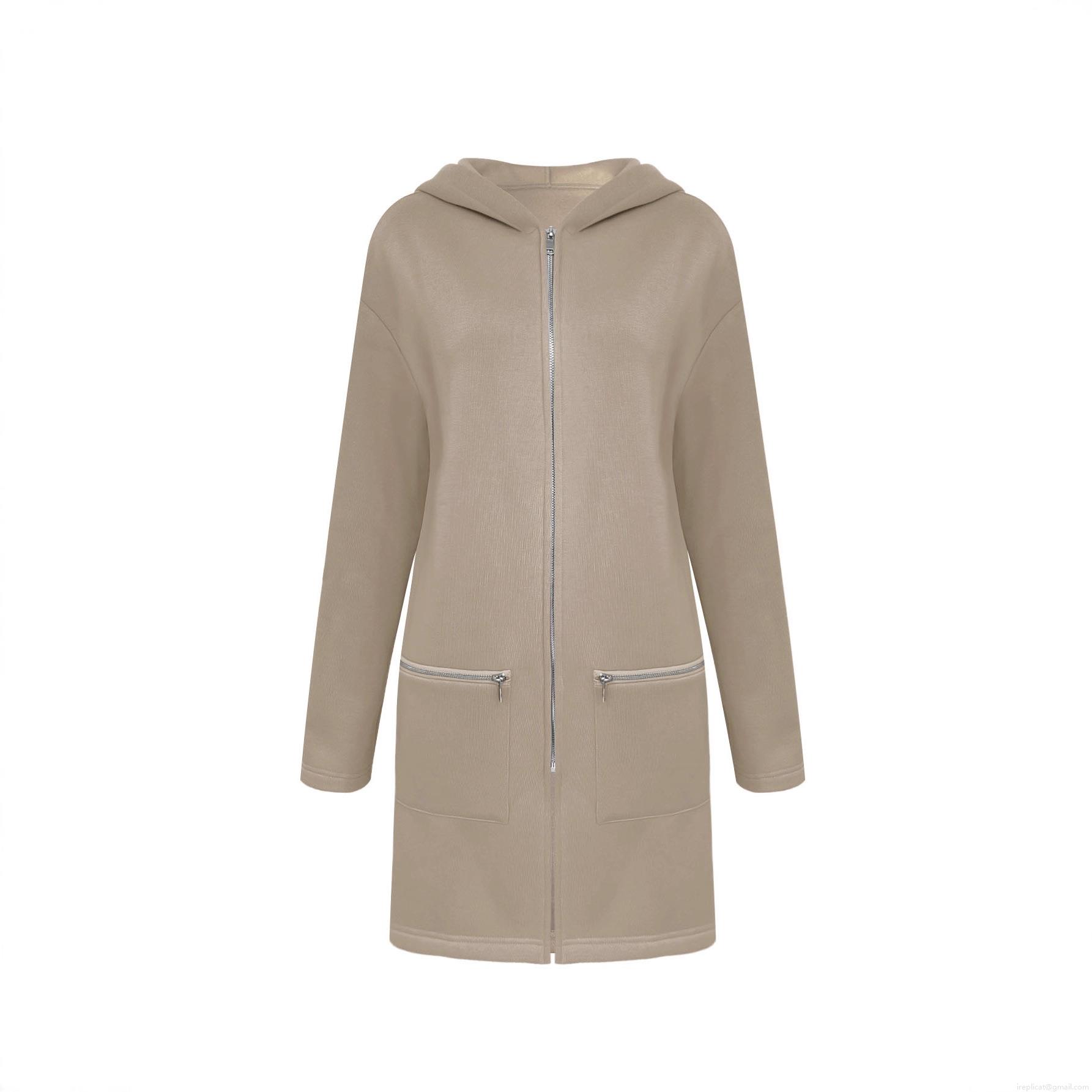Women's Plus Size Hooded Jacket Long Sleeve Zip Up Hoodie Solid Color Autumn Winter Casual Warm Sweatshirt Coat With Pockets