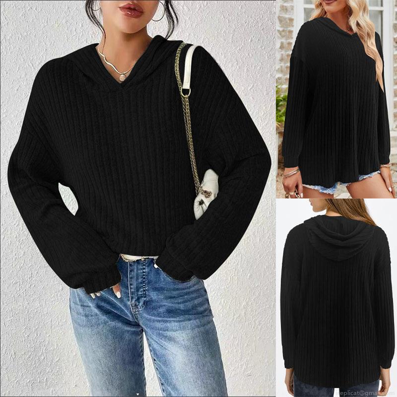 Women's Plus Size Hooded Sweatshirt Ribbed Polyester Spandex Pullover Long Sleeve Casual Solid Color Loose Fit Autumn Winter Hoodie For Women