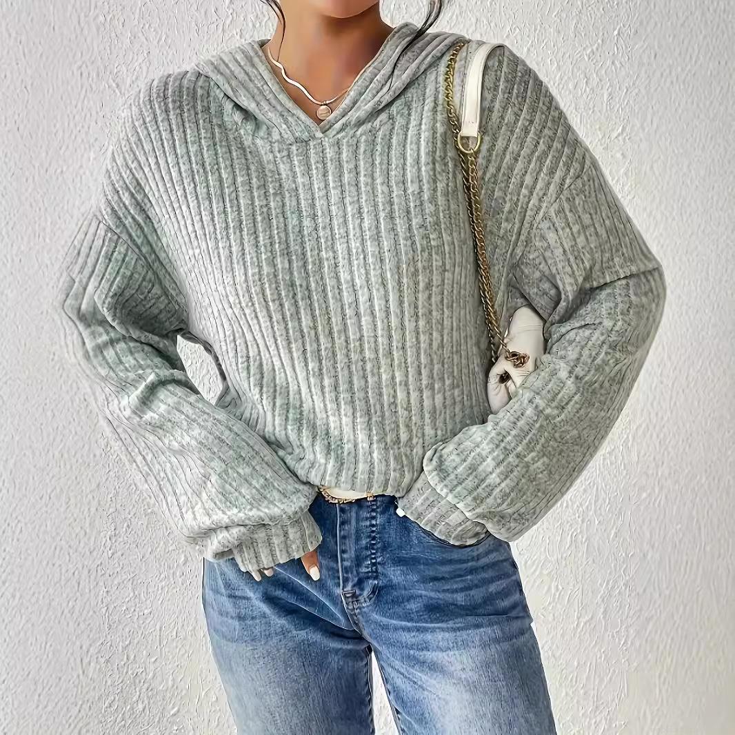 Women's Plus Size Hooded Sweatshirt Ribbed Polyester Spandex Pullover Long Sleeve Casual Solid Color Loose Fit Autumn Winter Hoodie For Women