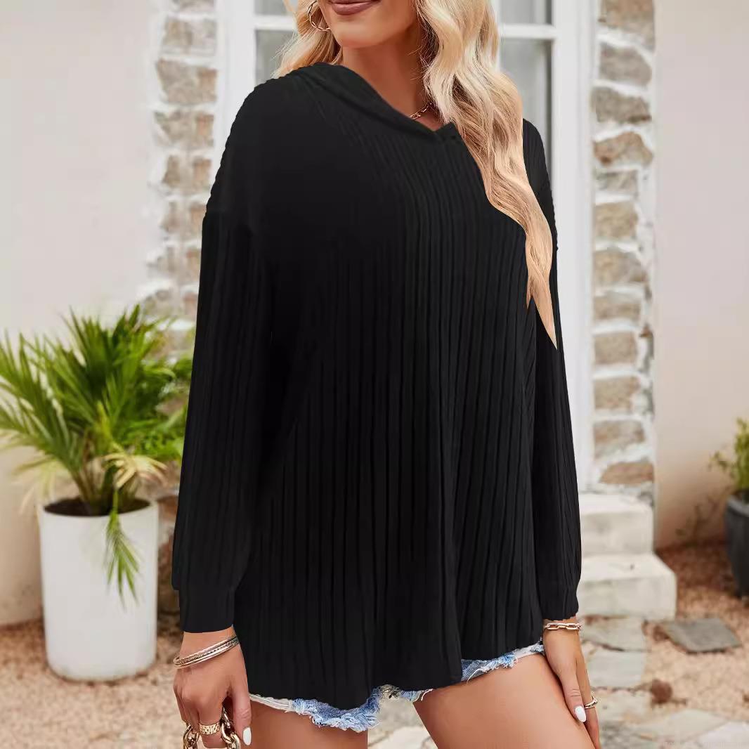 Women's Plus Size Hooded Sweatshirt Ribbed Polyester Spandex Pullover Long Sleeve Casual Solid Color Loose Fit Autumn Winter Hoodie For Women