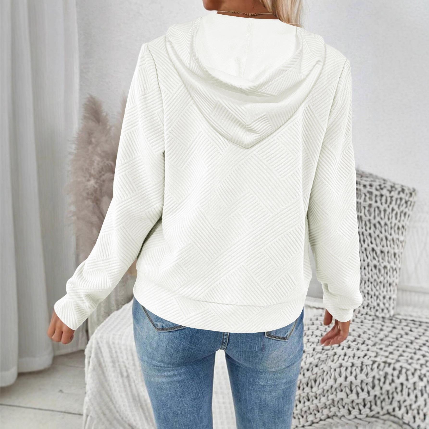 Women's Textured Zip Up Hoodie Geometric Jacquard Long Sleeve Sweatshirt Jacket Casual Hooded Outerwear Polyester Spandex Blend Autumn Winter Fashion for Women