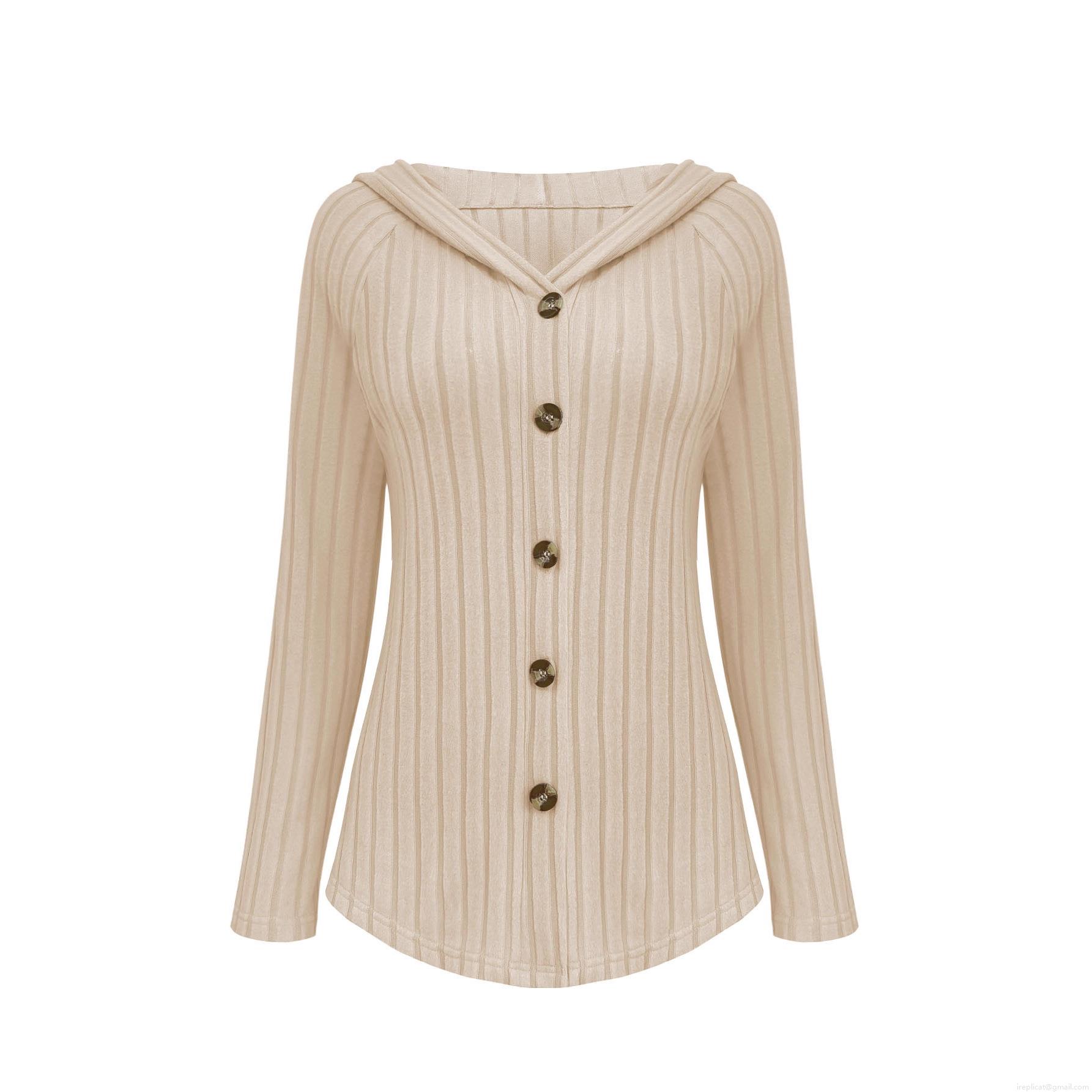 Women Hooded Rib-Knit Cardigan Jacket Spandex Blend Solid Color Button Front Long Sleeve Top Casual Daily Fashion Autumn Winter Ribbed Hoodie Outerwear