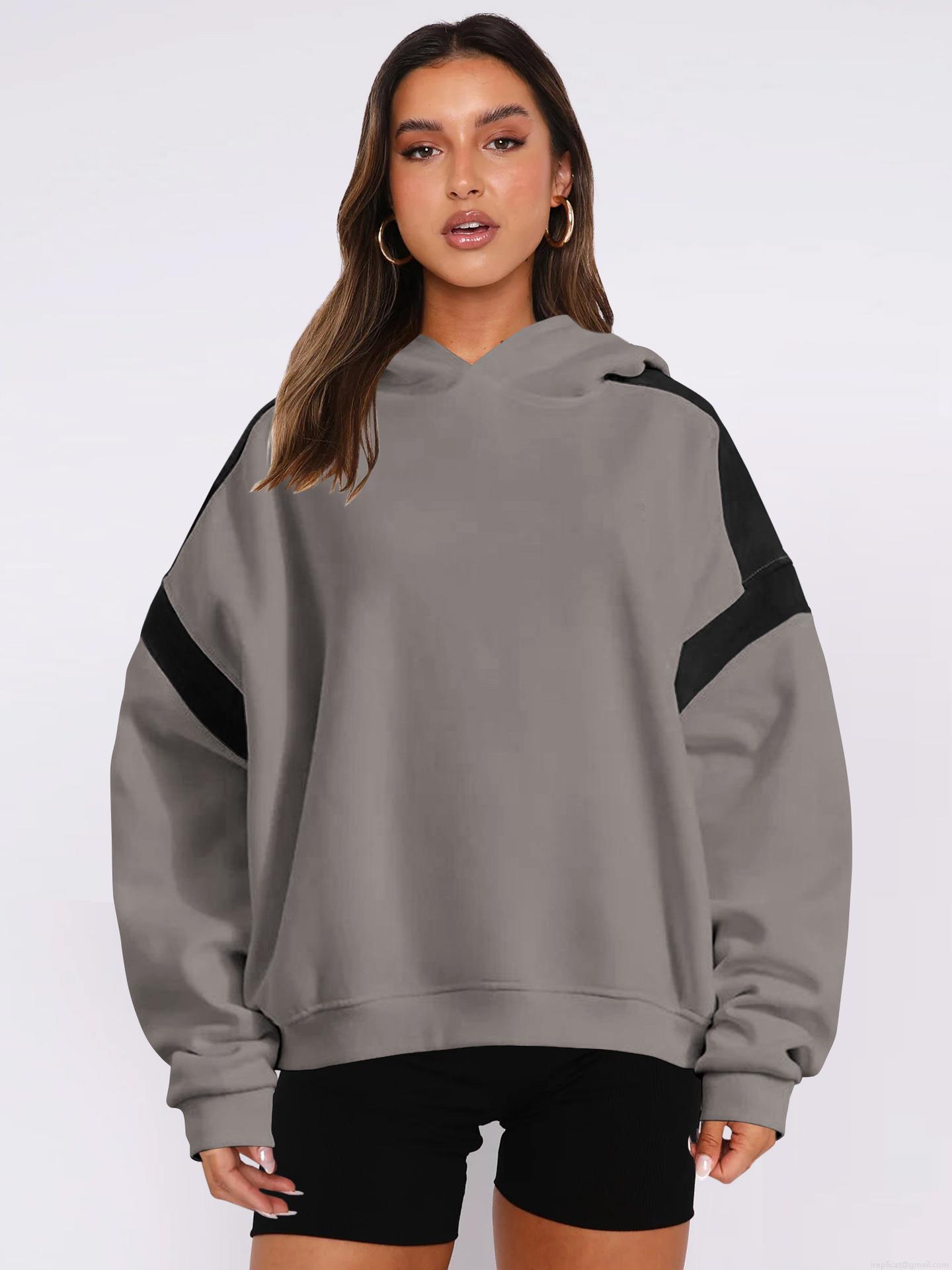 Women's Oversized Color Block Hoodie Cotton Blend Drop Shoulder Sweatshirt Casual Streetwear Pullover Outerwear for Autumn Winter Women Comfort Hooded Top