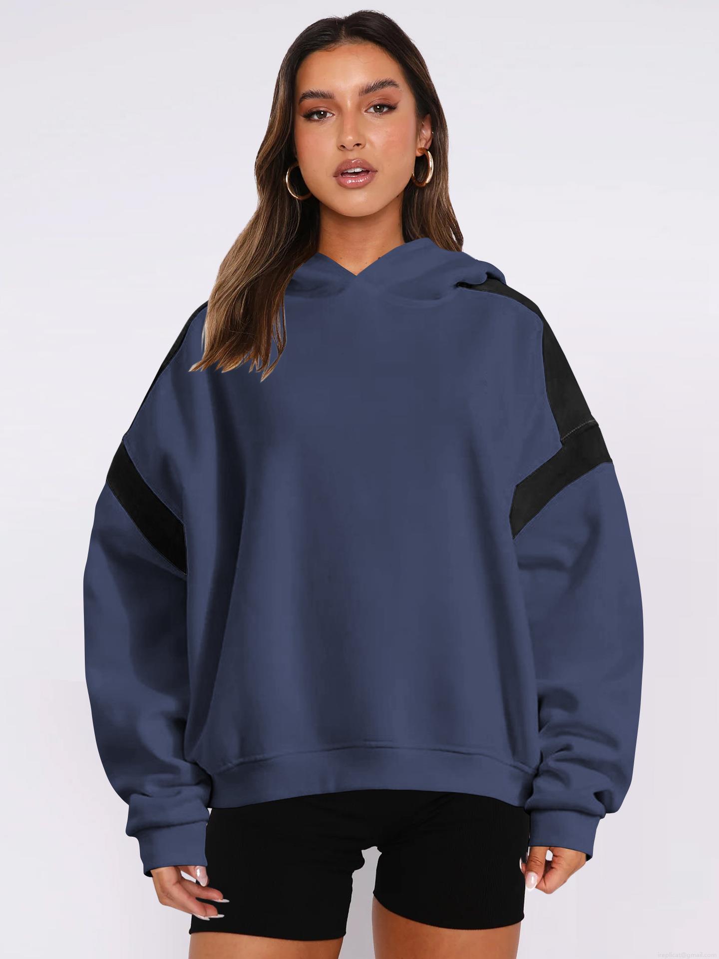 Women's Oversized Color Block Hoodie Cotton Blend Drop Shoulder Sweatshirt Casual Streetwear Pullover Outerwear for Autumn Winter Women Comfort Hooded Top