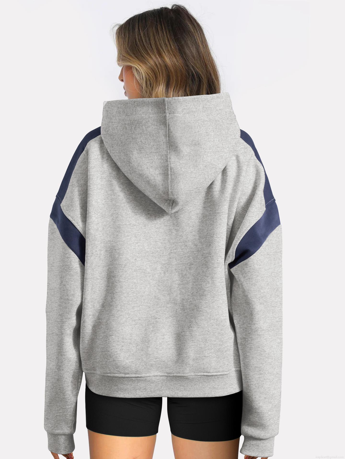 Women's Oversized Color Block Hoodie Cotton Blend Drop Shoulder Sweatshirt Casual Streetwear Pullover Outerwear for Autumn Winter Women Comfort Hooded Top