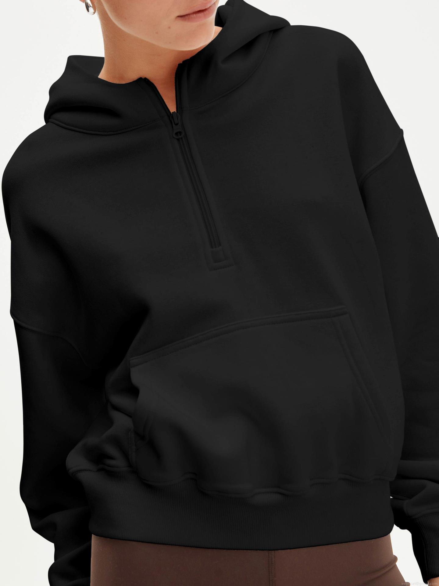 Women's Half Zip Hoodie Cotton Blend Oversized Long Sleeve Sweatshirt With Kangaroo Pocket For Daily Leisure Streetwear Fashion Comfortable Pullover