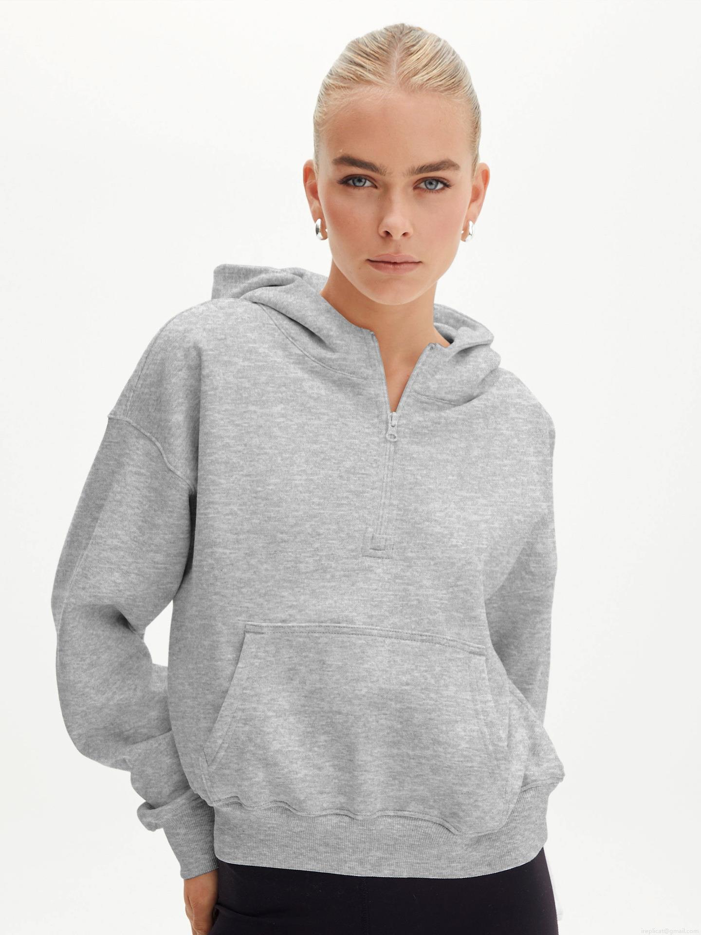 Women's Half Zip Hoodie Cotton Blend Oversized Long Sleeve Sweatshirt With Kangaroo Pocket For Daily Leisure Streetwear Fashion Comfortable Pullover
