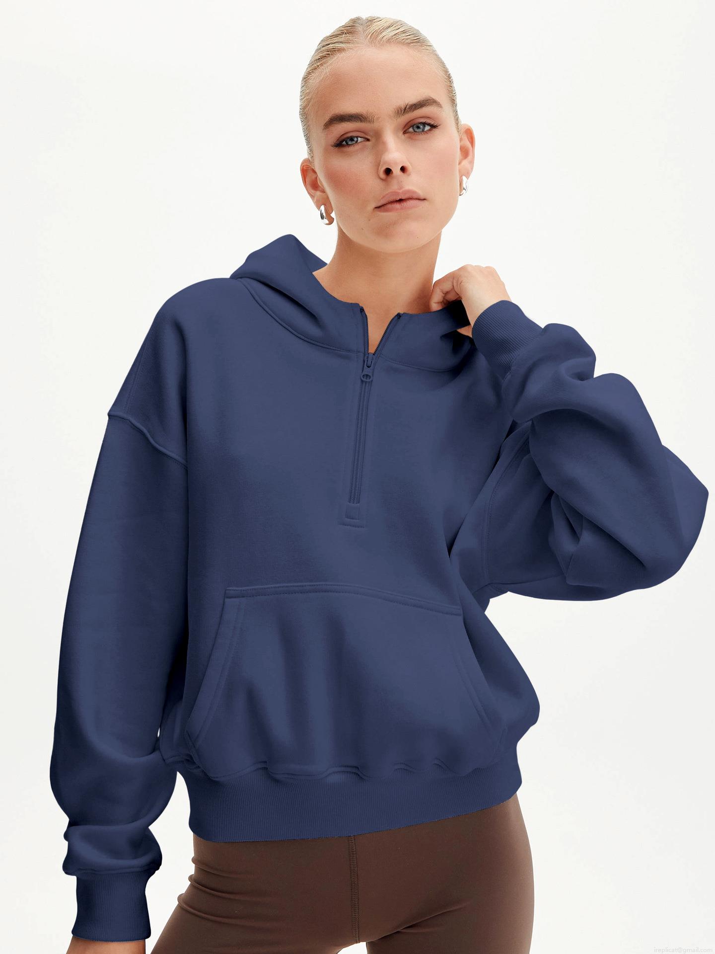 Women's Half Zip Hoodie Cotton Blend Oversized Long Sleeve Sweatshirt With Kangaroo Pocket For Daily Leisure Streetwear Fashion Comfortable Pullover
