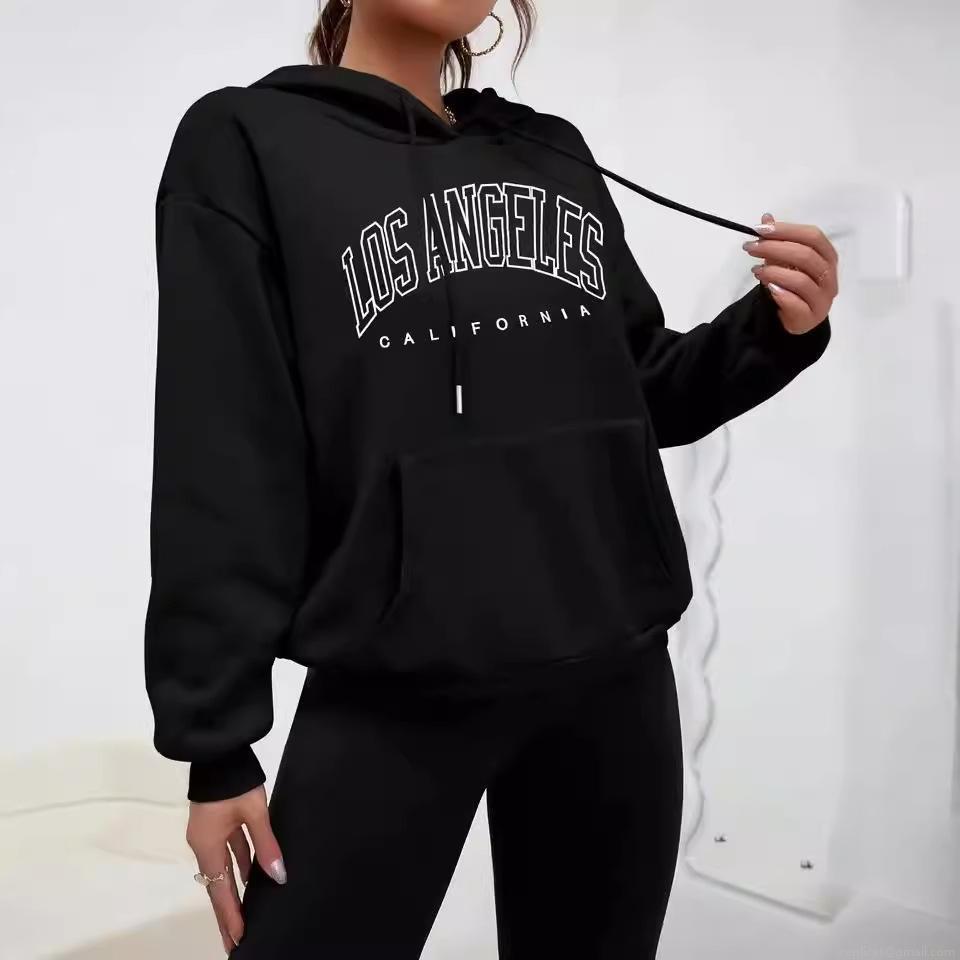 Women's Los Angeles California Letter Print Hoodie Casual Long Sleeve Loose Fit Pullover Sweatshirt With Kangaroo Pocket Streetwear Top