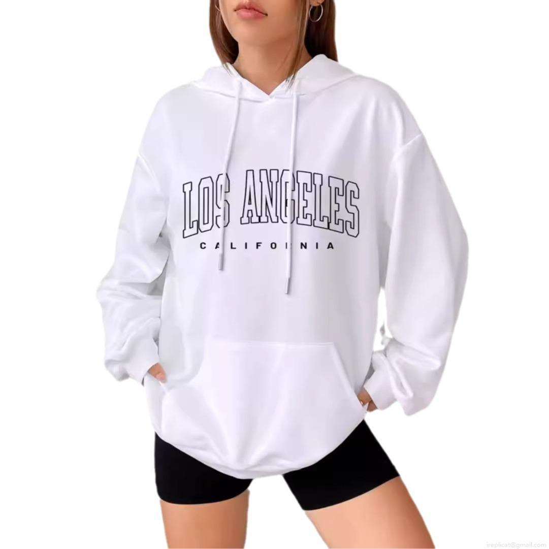 Women's Los Angeles California Letter Print Hoodie Casual Long Sleeve Loose Fit Pullover Sweatshirt With Kangaroo Pocket Streetwear Top