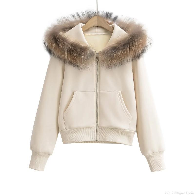 Women's Casual Cotton Blend Fleece Hooded Sweatshirt With Detachable Fur Collar Zip Up Thickened Warm Winter Jacket Streetwear Elegant Solid Color Top For Women