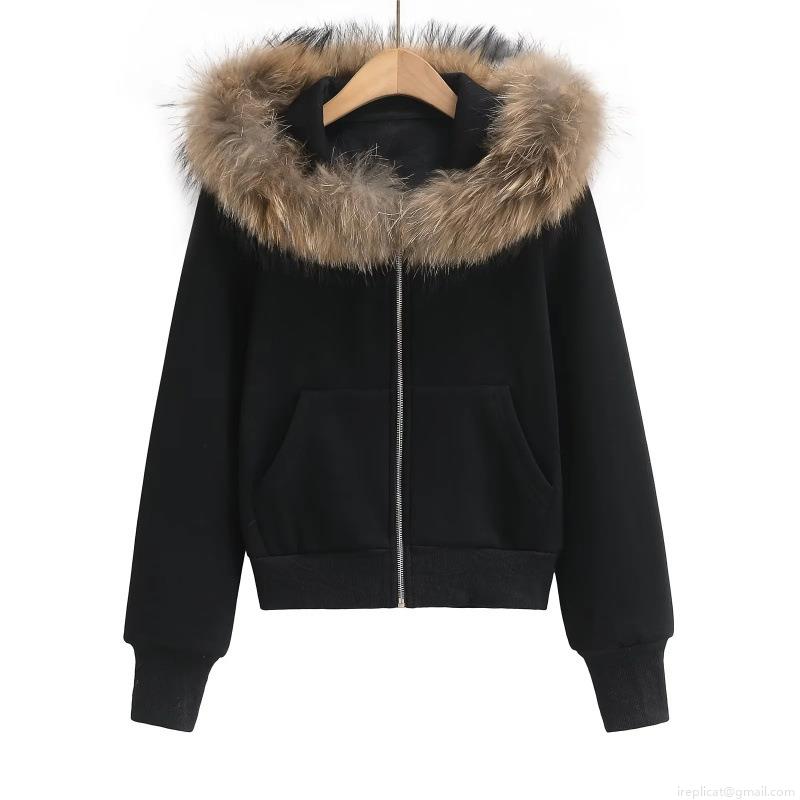 Women's Casual Cotton Blend Fleece Hooded Sweatshirt With Detachable Fur Collar Zip Up Thickened Warm Winter Jacket Streetwear Elegant Solid Color Top For Women